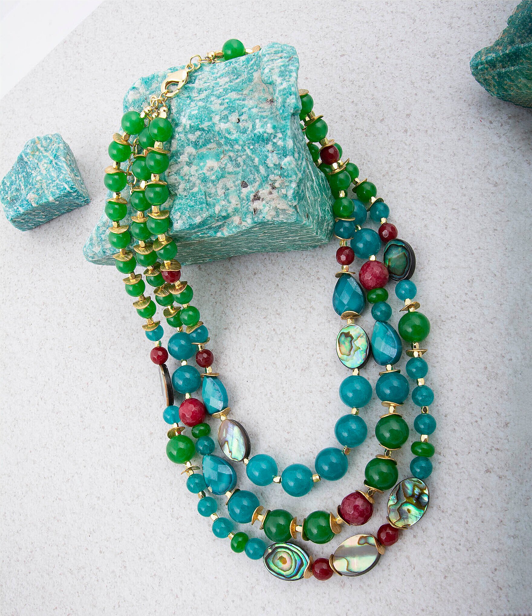 Barse Bejeweled Genuine Stone Layered Statement Necklace