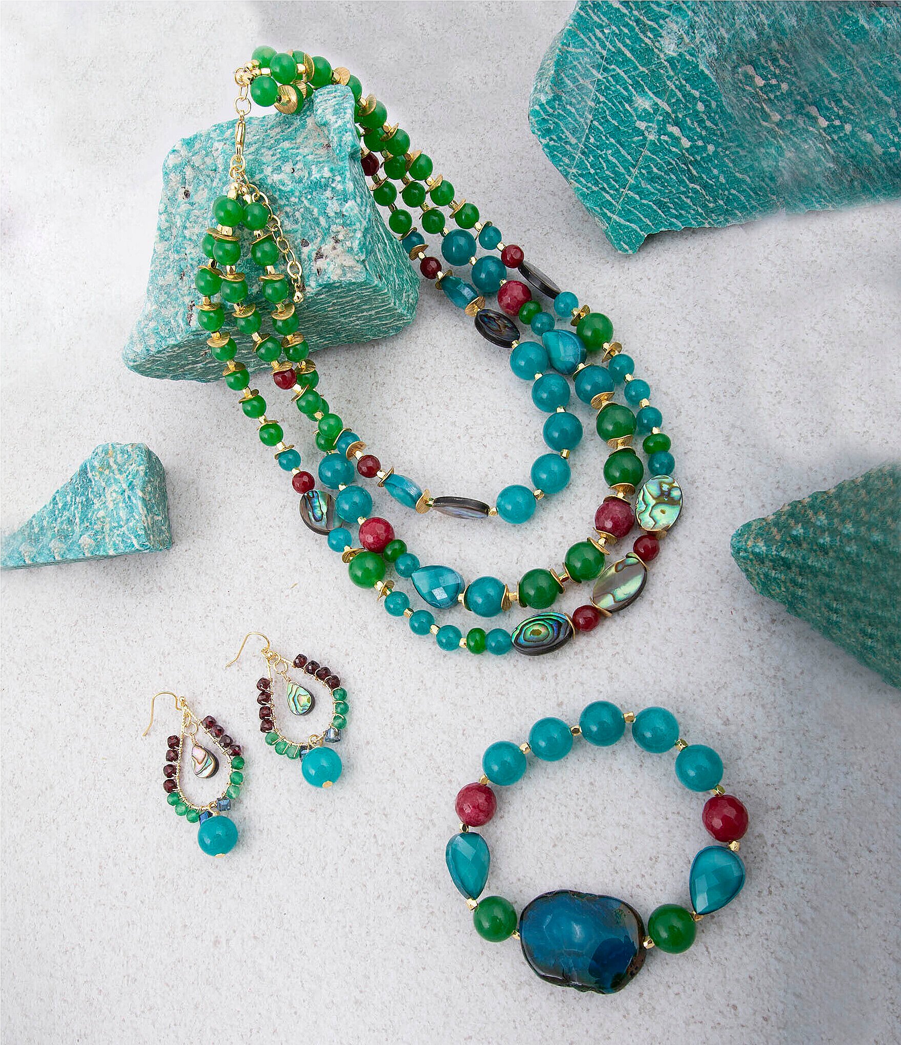 Barse Bejeweled Genuine Stone Layered Statement Necklace