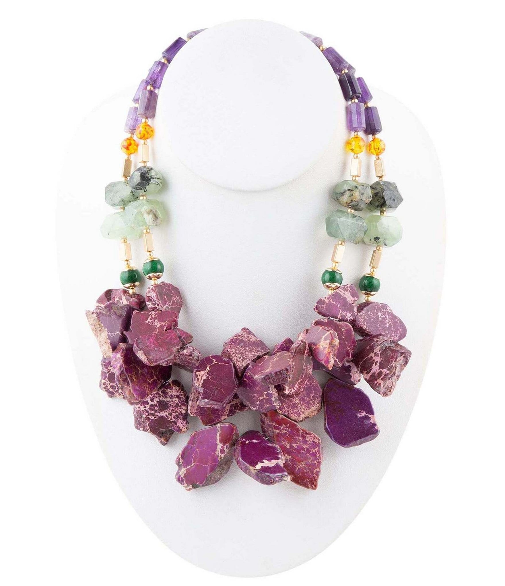 Barse Genuine Stone Jasper Short Multi-Strand Statement Necklace ...