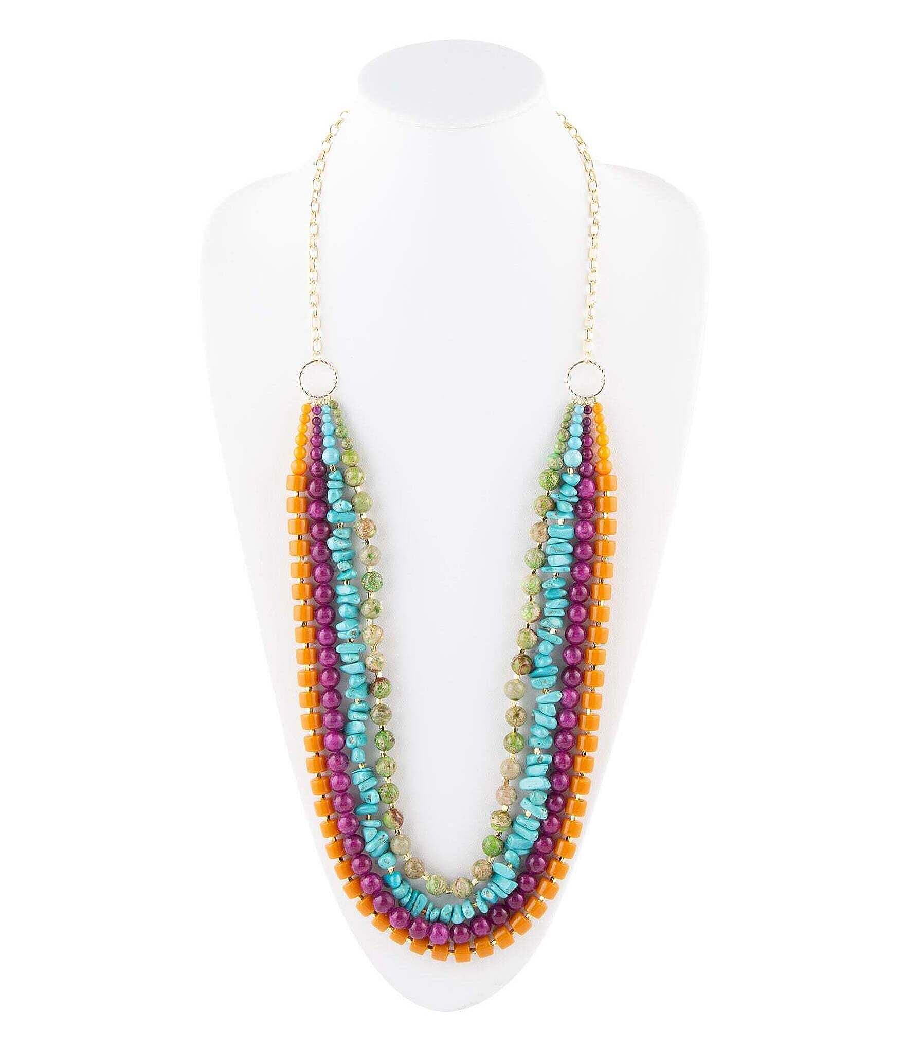 Barse Genuine Stone Statement Long Multi Strand Necklace