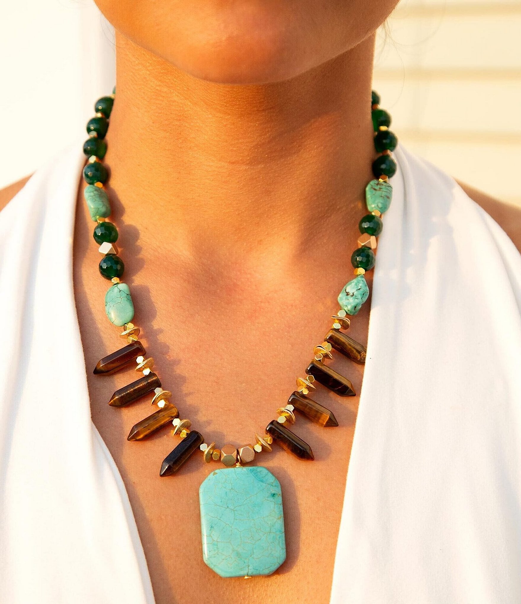 Barse Genuine Stone Statement Necklace