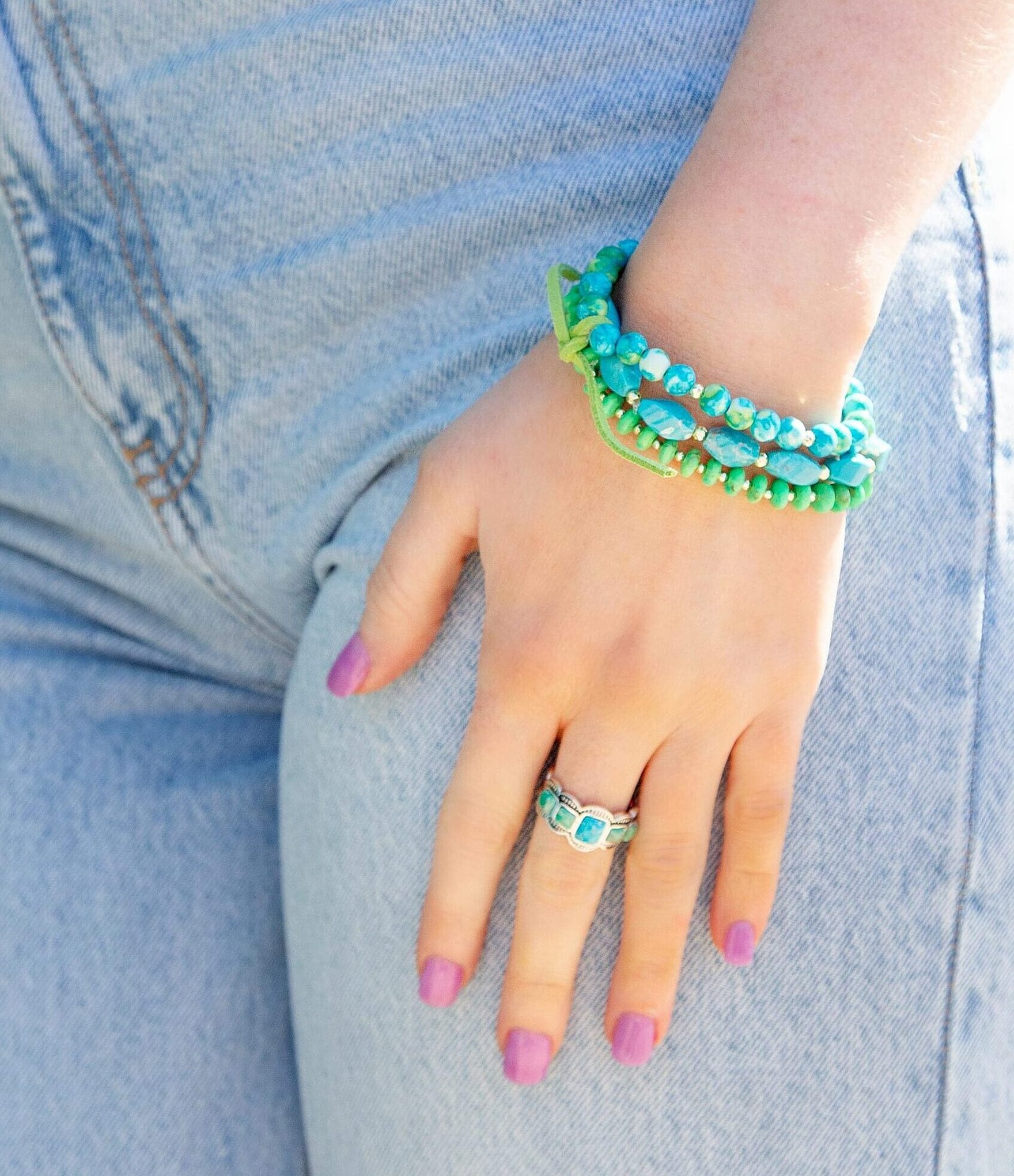 Barse Genuine Ocean Jade and Magnesite Stone Stretch Bracelet Set