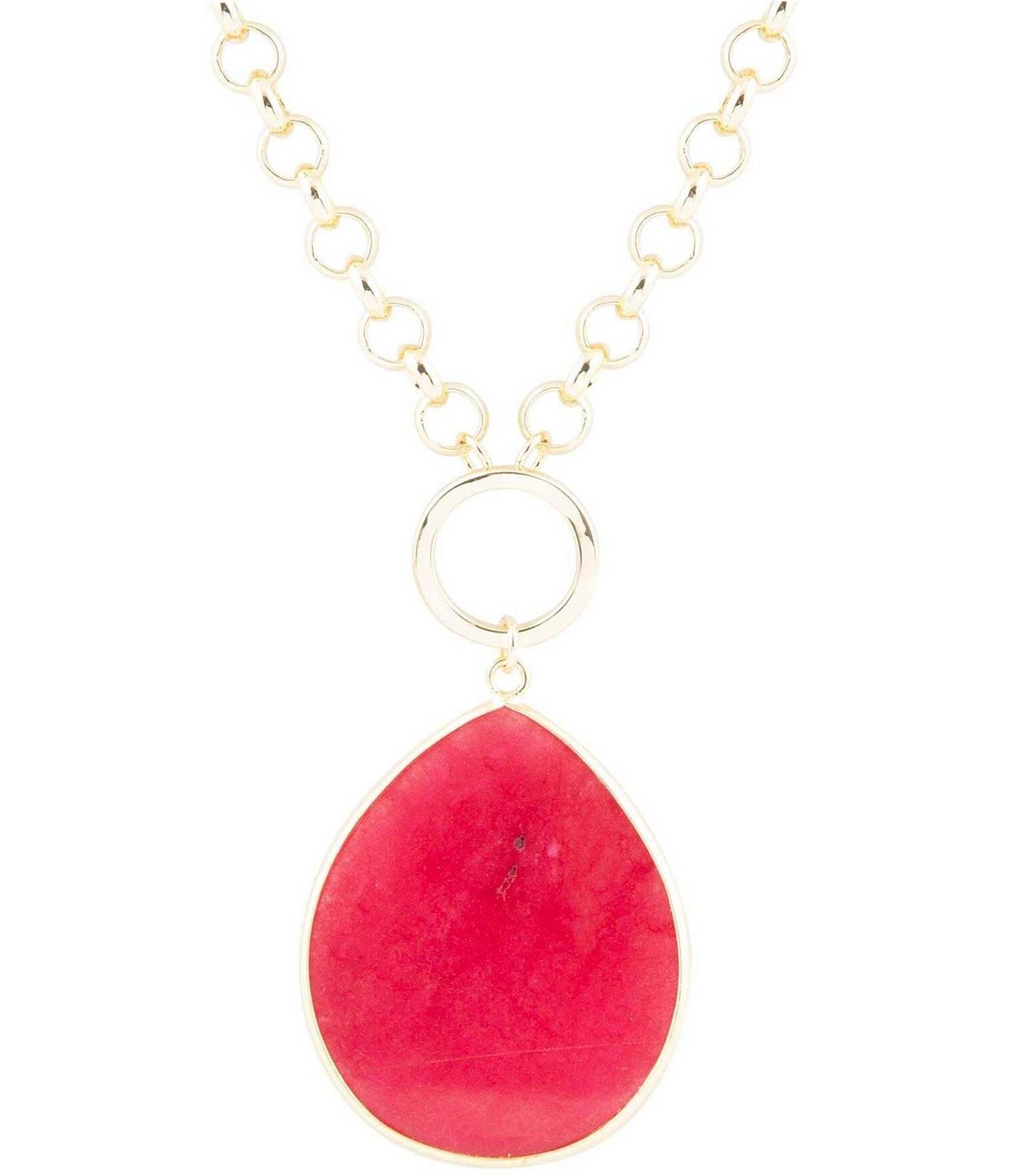 Barse Genuine Stone Teardrop Short Pendant Necklace