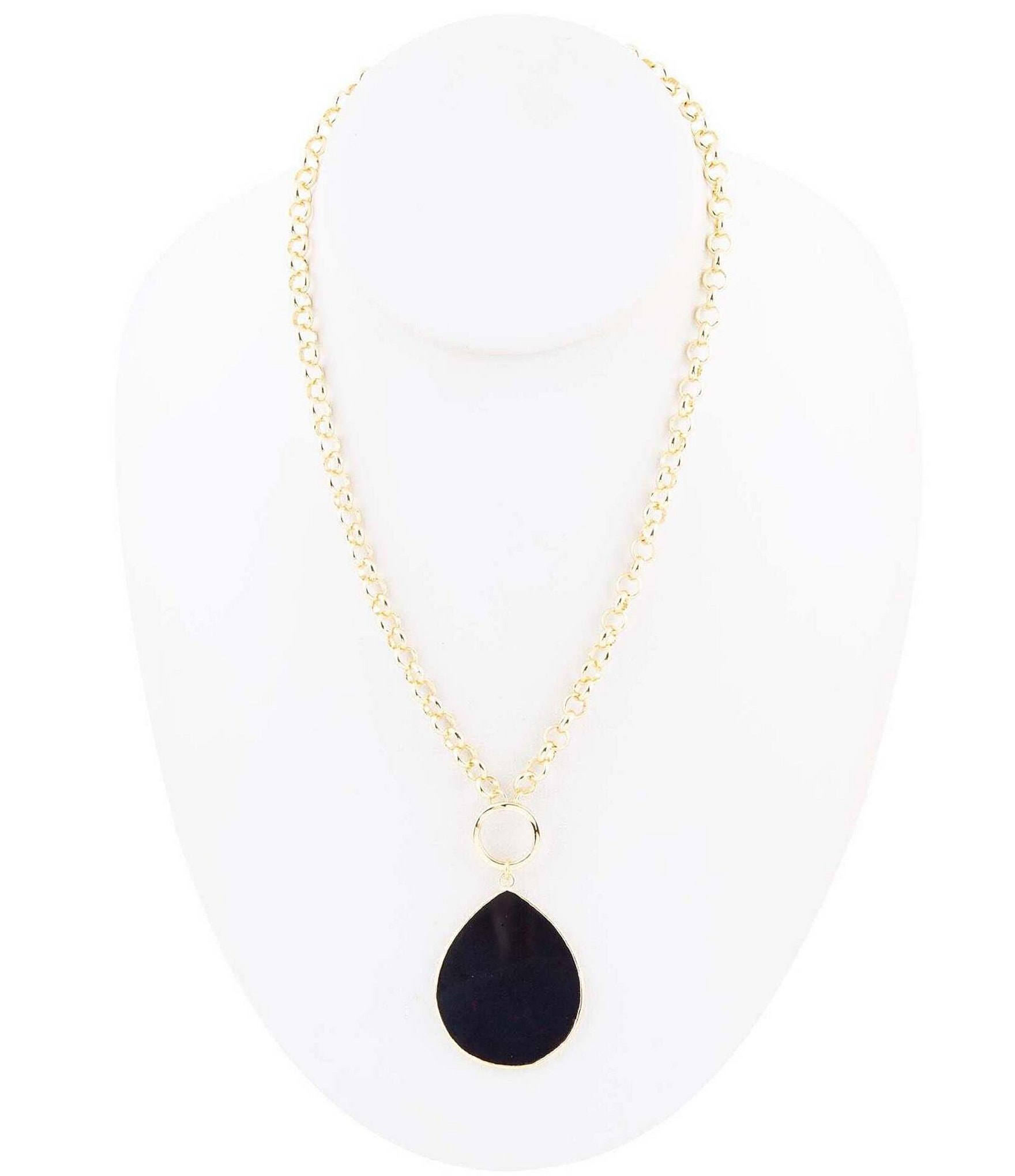 Barse Genuine Stone Teardrop Short Pendant Necklace