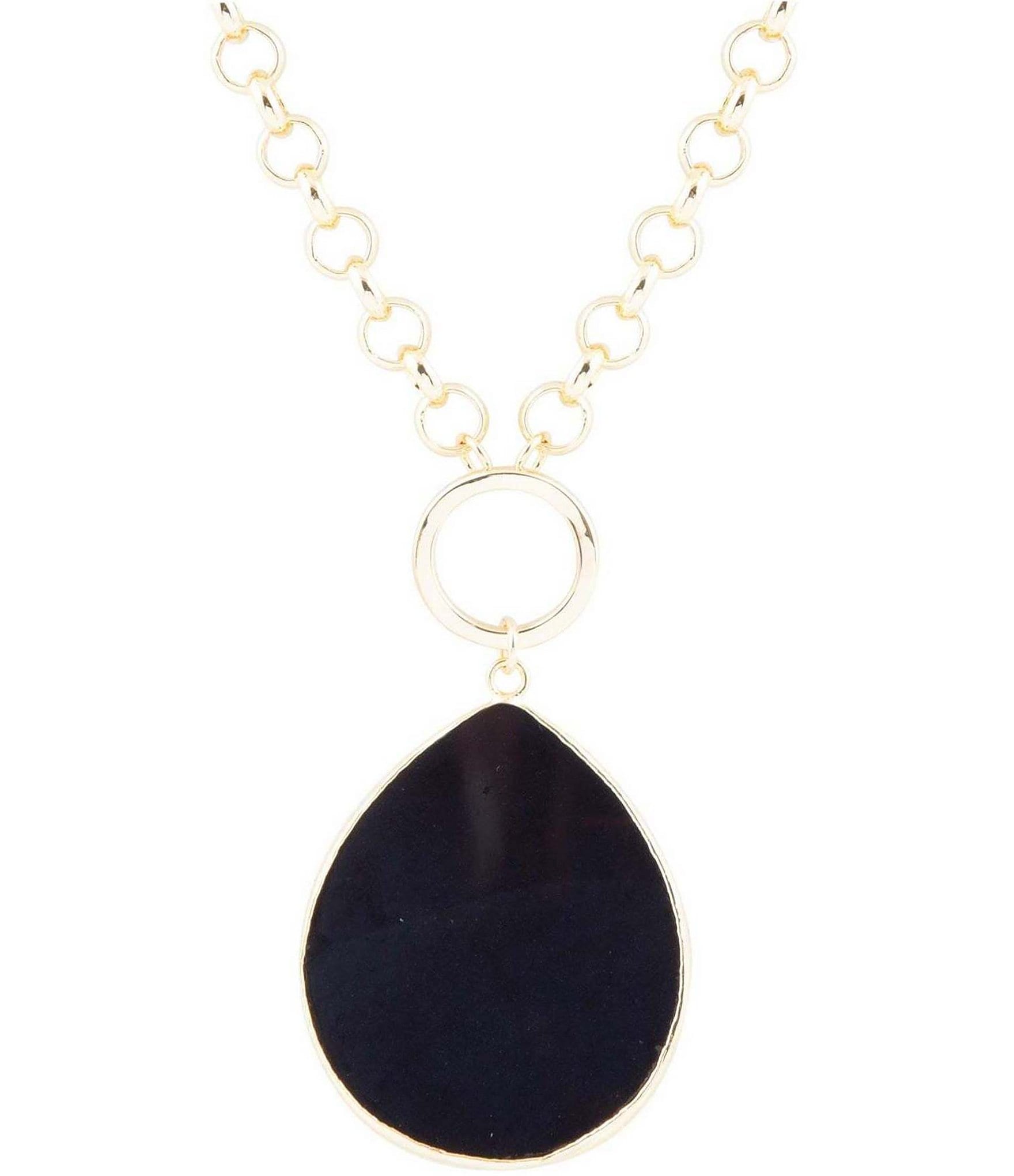 Barse Genuine Stone Teardrop Short Pendant Necklace