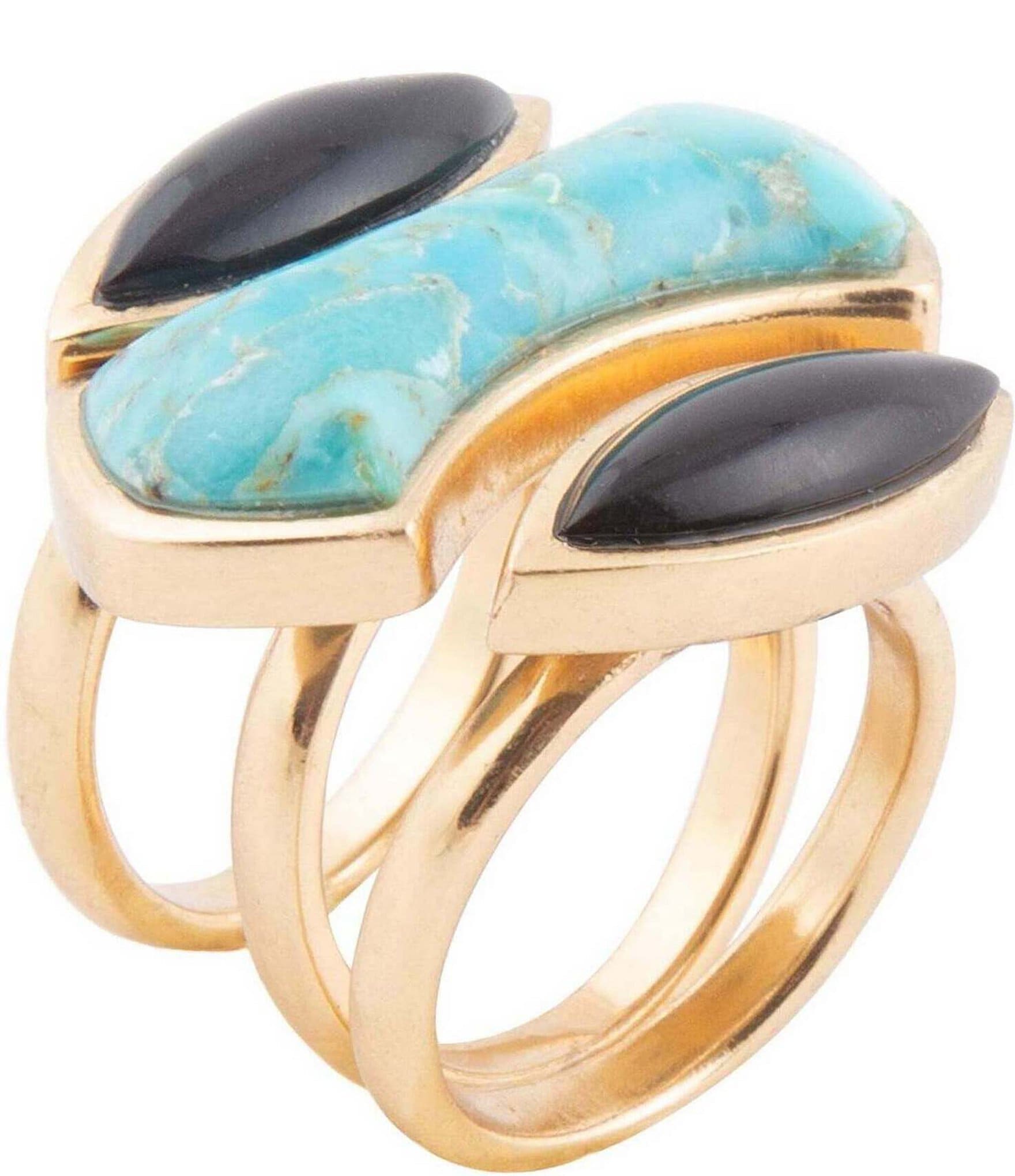 Barse Genuine Turquoise and Onyx Three Piece Stacked Ring