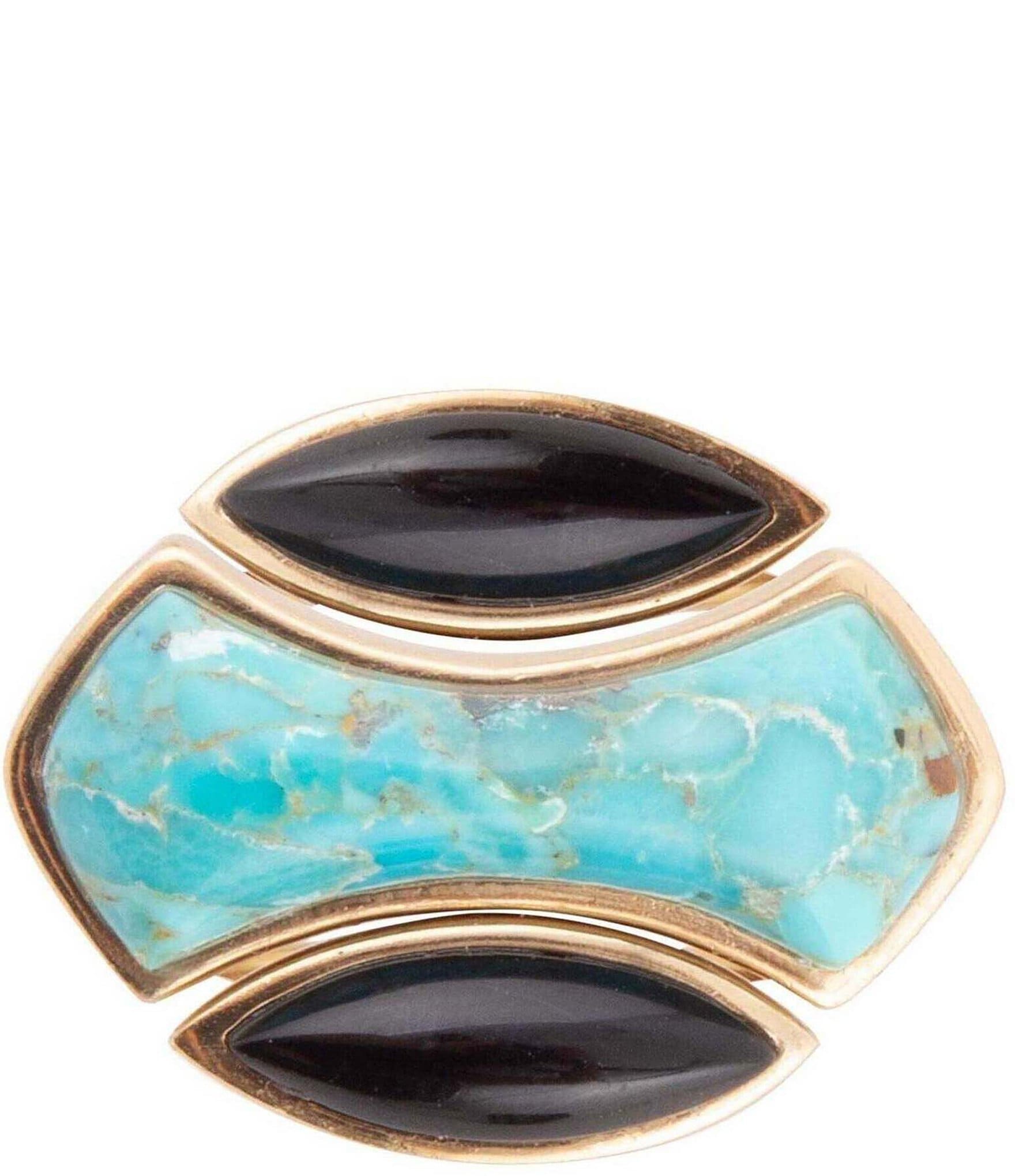 Barse Genuine Turquoise and Onyx Three Piece Stacked Ring