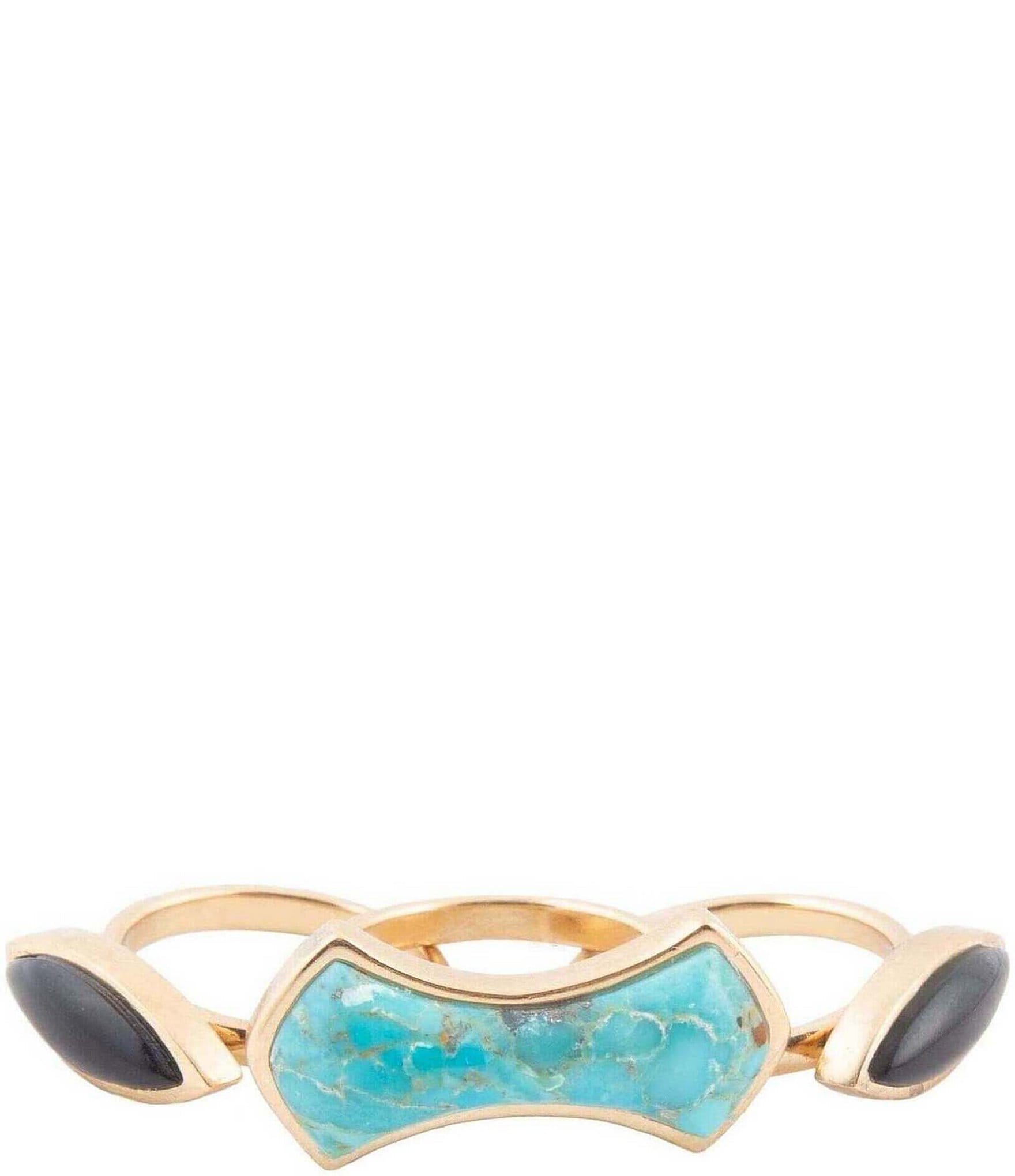 Barse Genuine Turquoise and Onyx Three Piece Stacked Ring