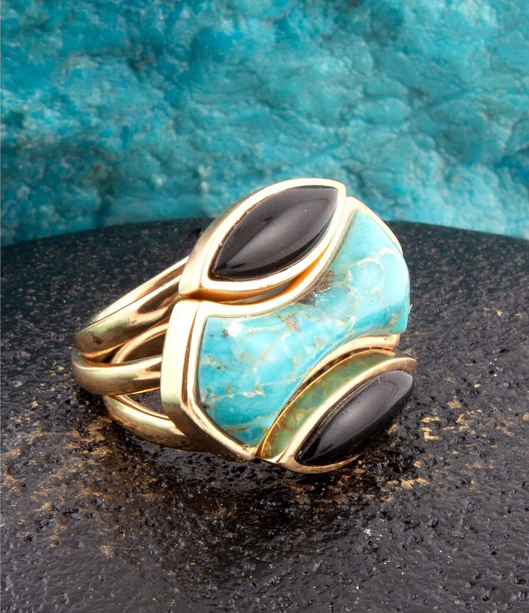 Barse Genuine Turquoise and Onyx Three Piece Stacked Ring