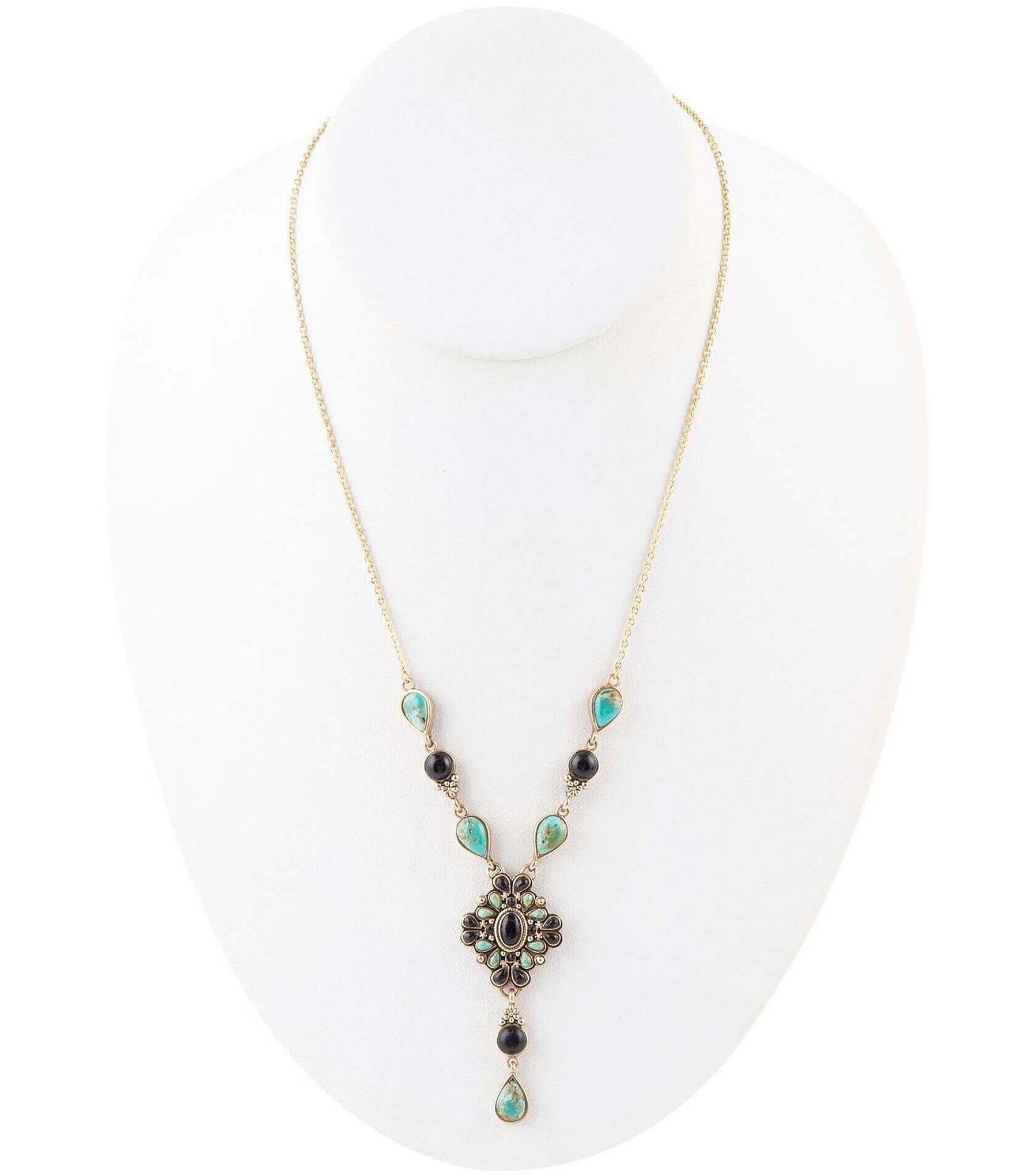 Barse Genuine Turquoise and Onyx Y Necklace