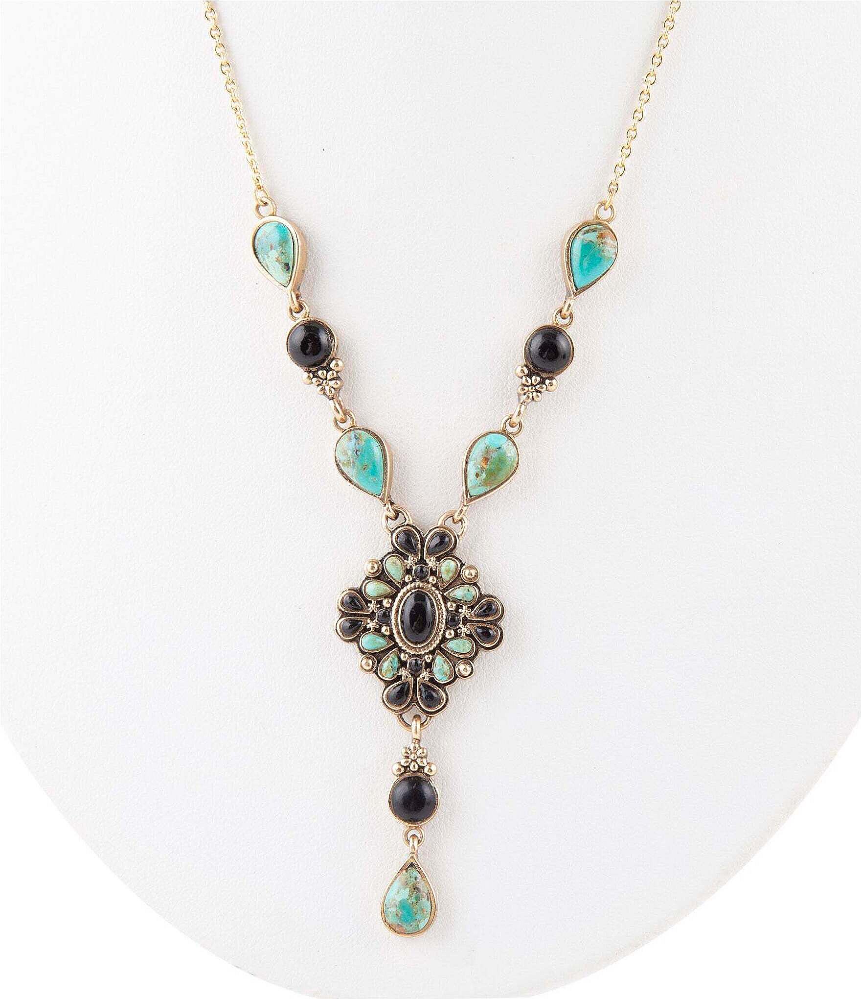 Barse Genuine Turquoise and Onyx Y Necklace