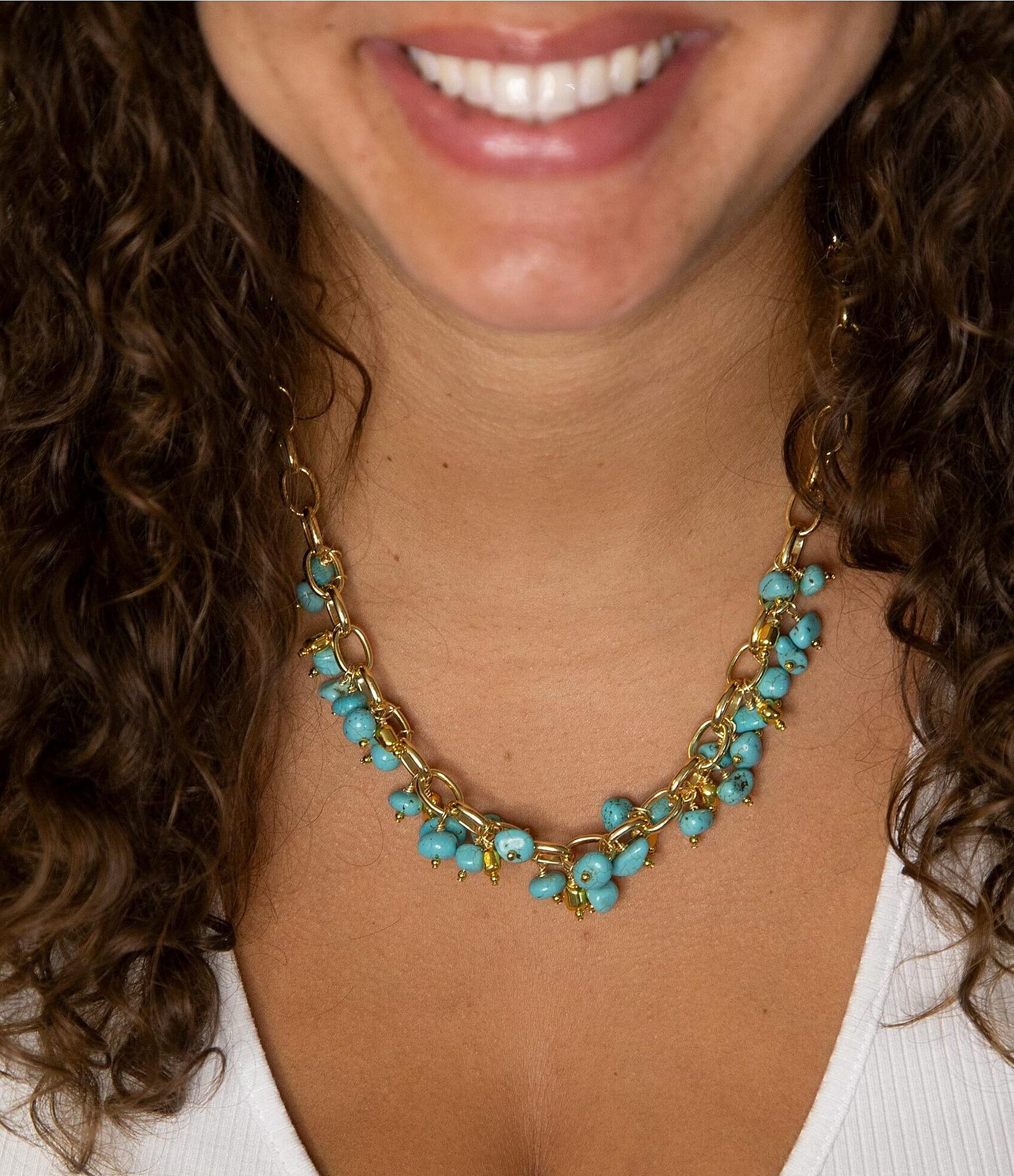 Barse Genuine Turquoise Magnesite Charm Collar Necklace