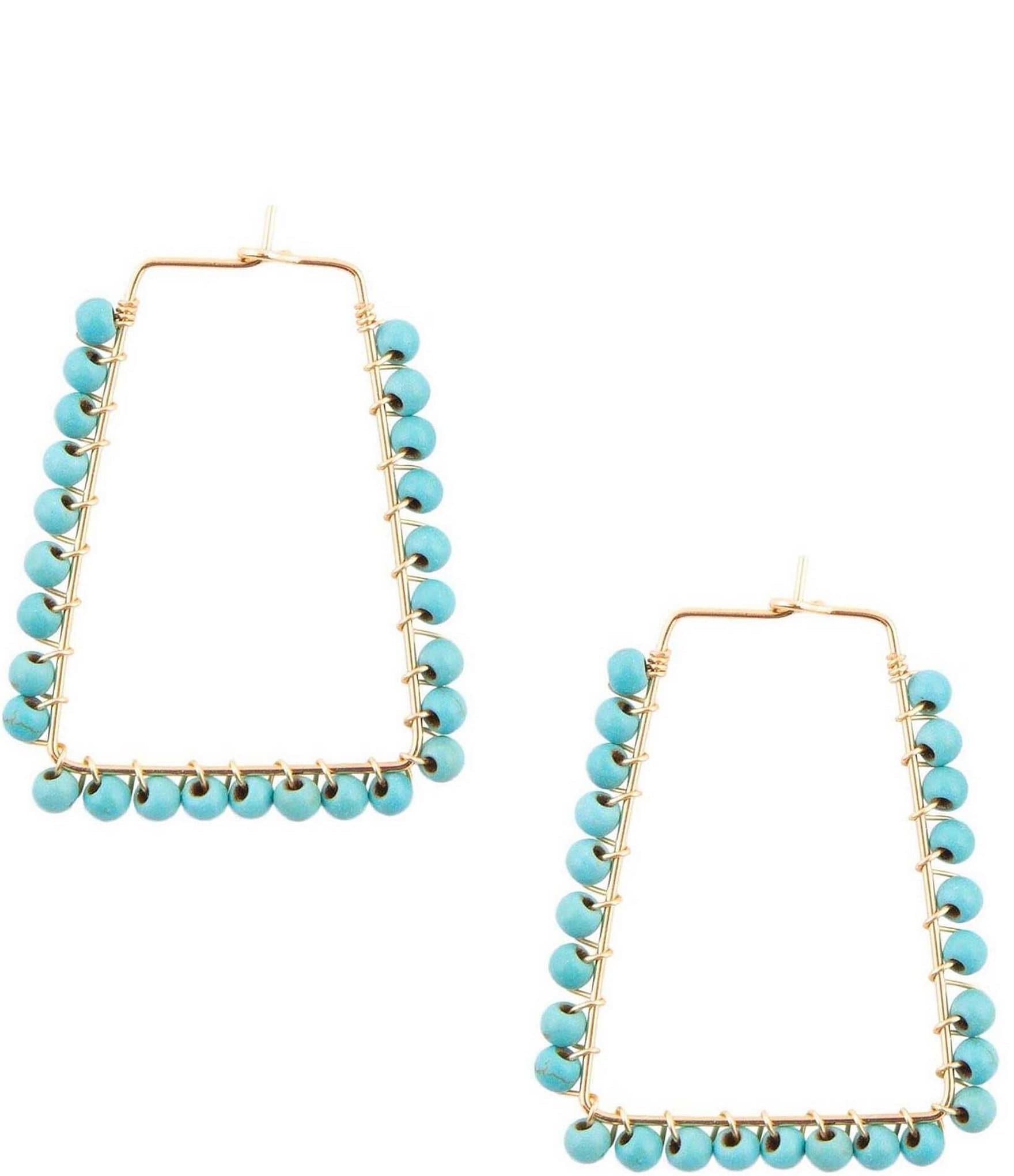 Barse Genuine Turquoise Magnesite Stone Hoop Earrings