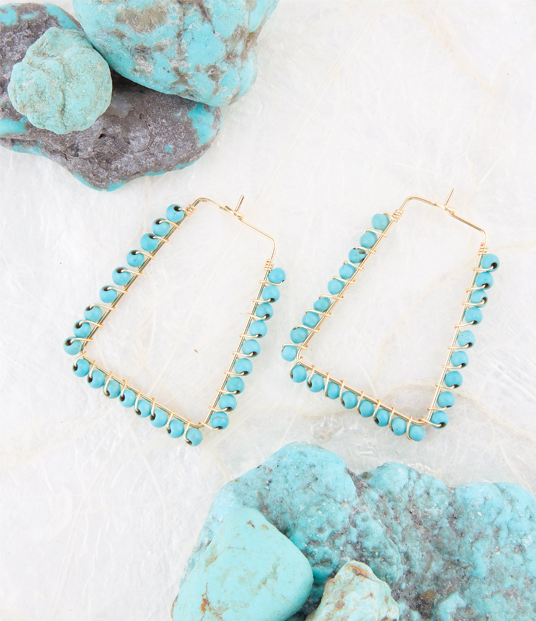 Barse Genuine Turquoise Magnesite Stone Hoop Earrings