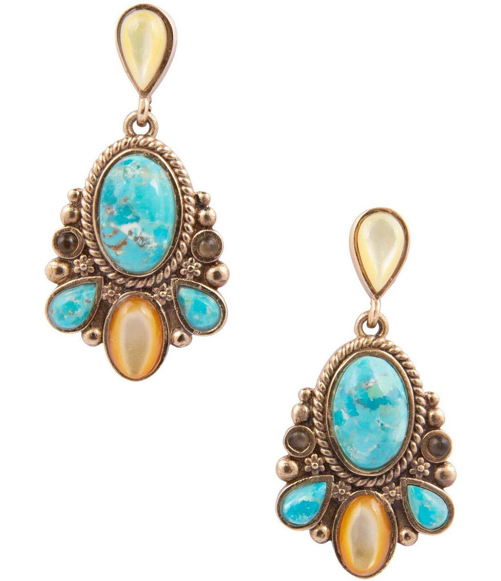 Barse Golden And Genuine Stone Barcelona Statement Drop Earrings