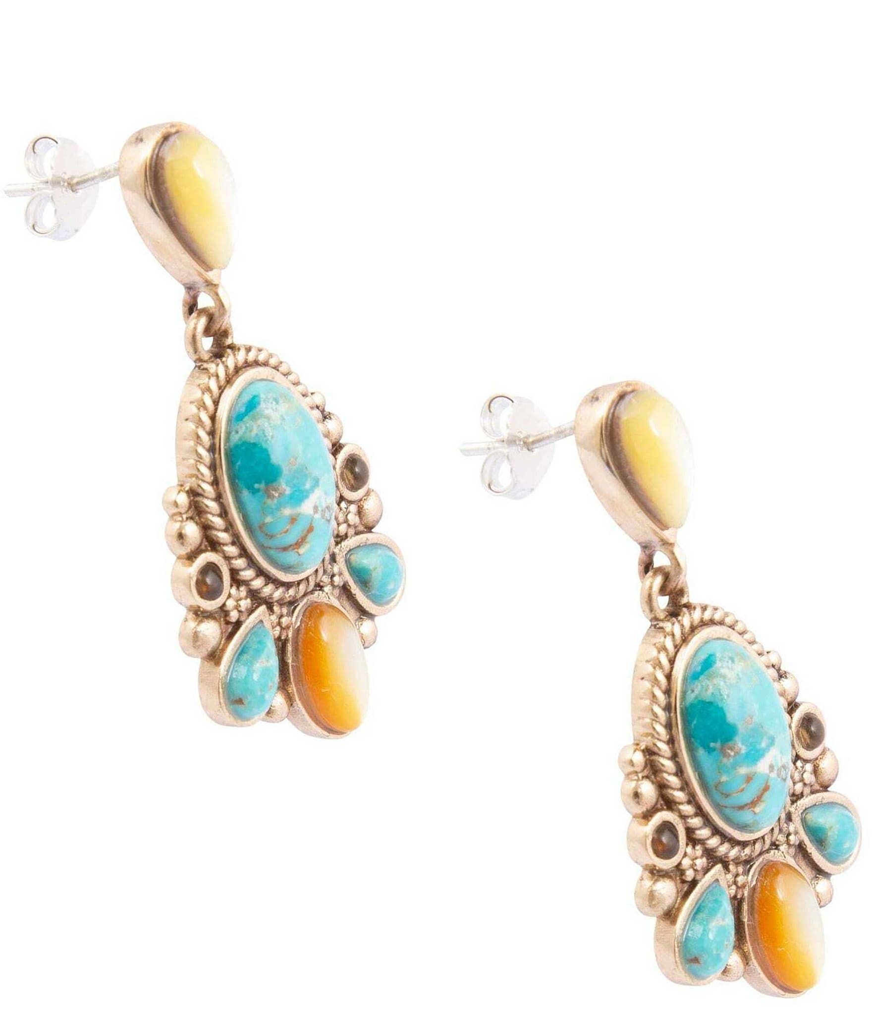 Barse Golden And Genuine Stone Barcelona Statement Drop Earrings
