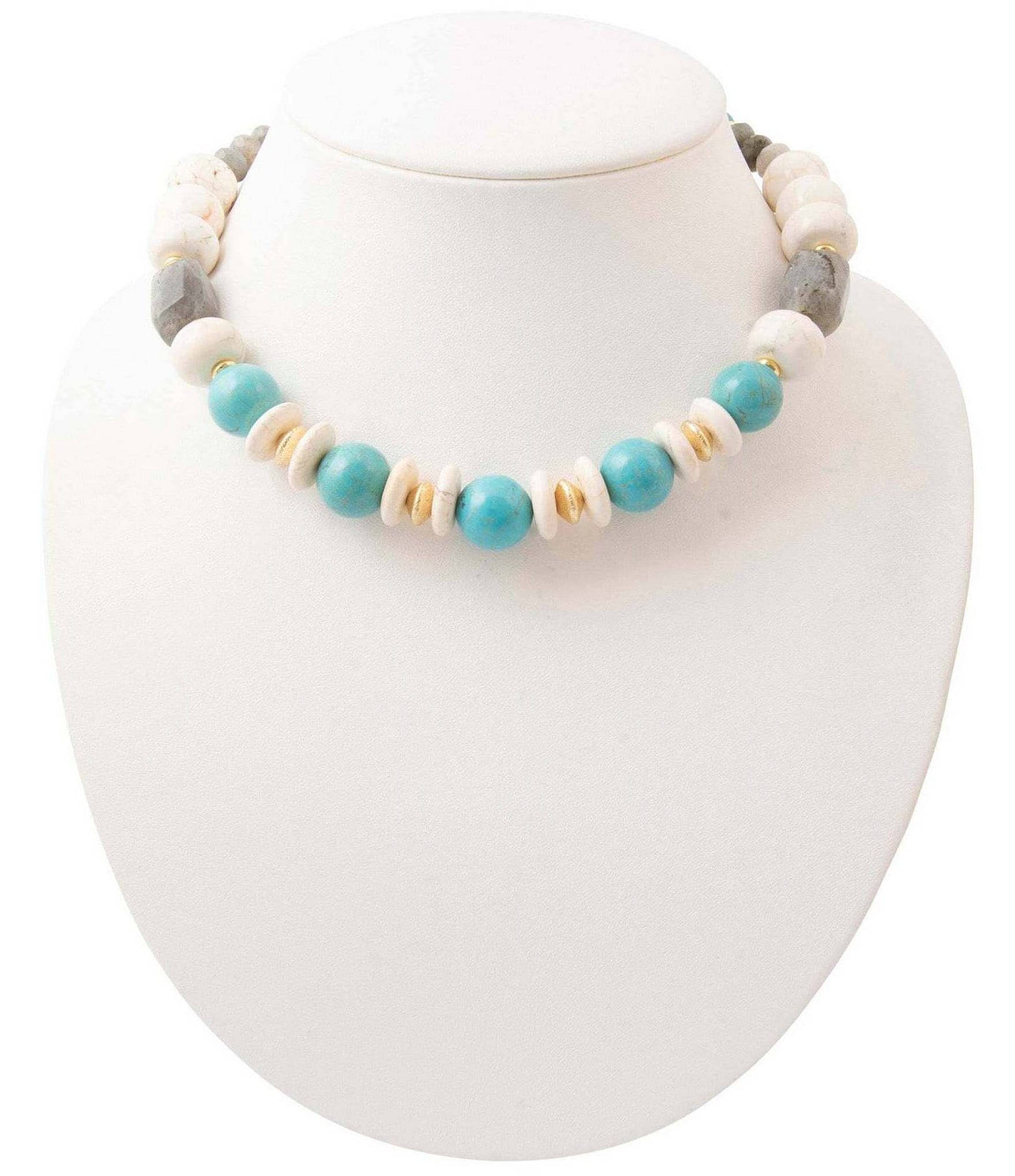 Barse Golden and Genuine Stone Blue Mesa Collar Necklace