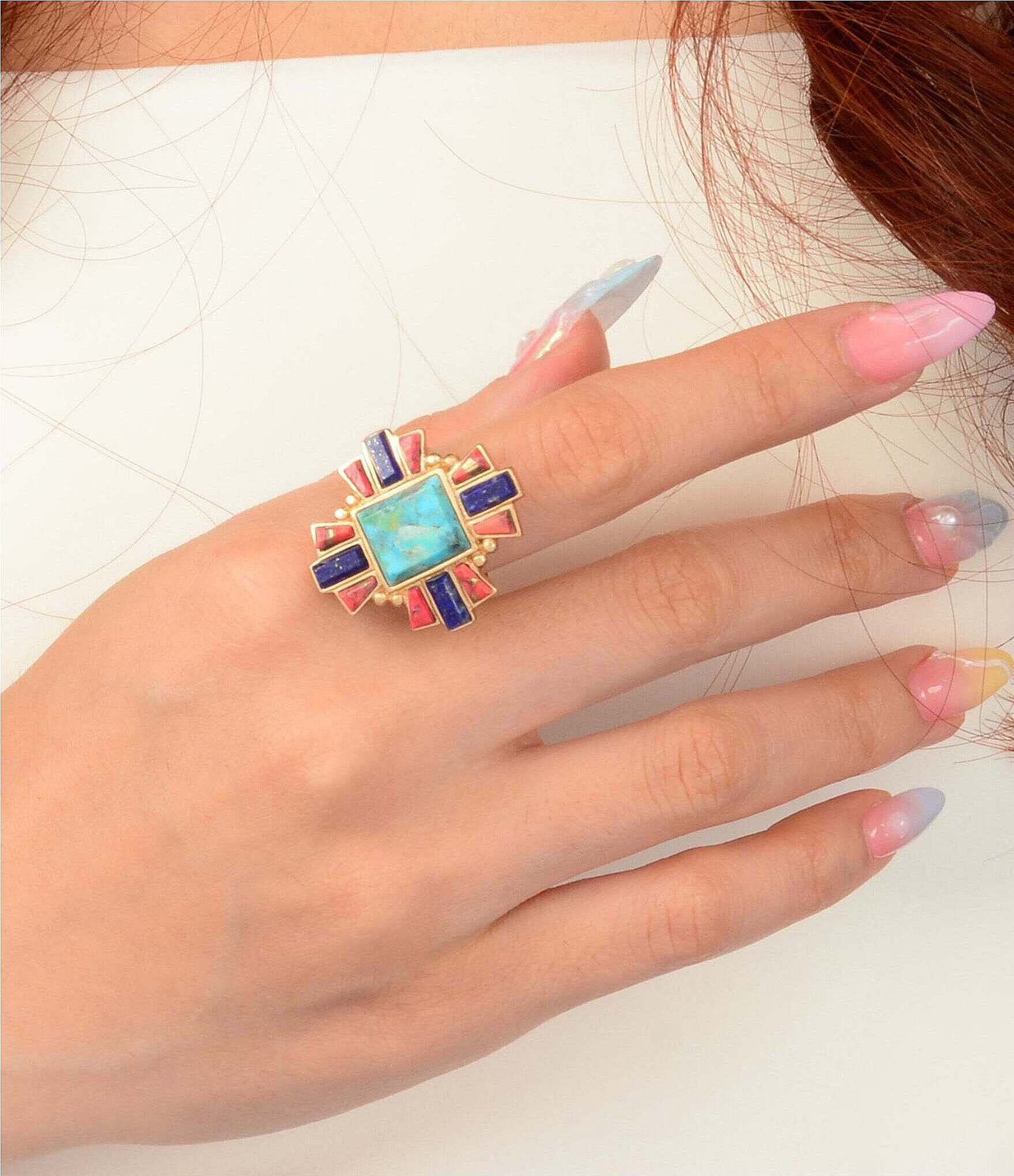 Barse Golden And Genuine Stone Imperial Mesa Statement Ring