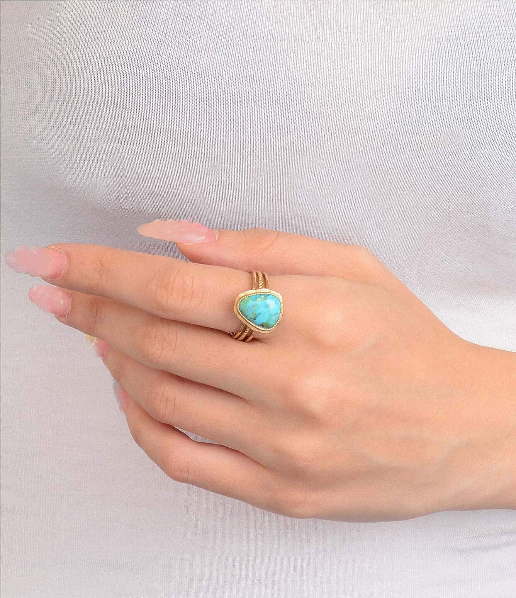 Barse Golden And Genuine Turquoise Desert Plume Statement Ring
