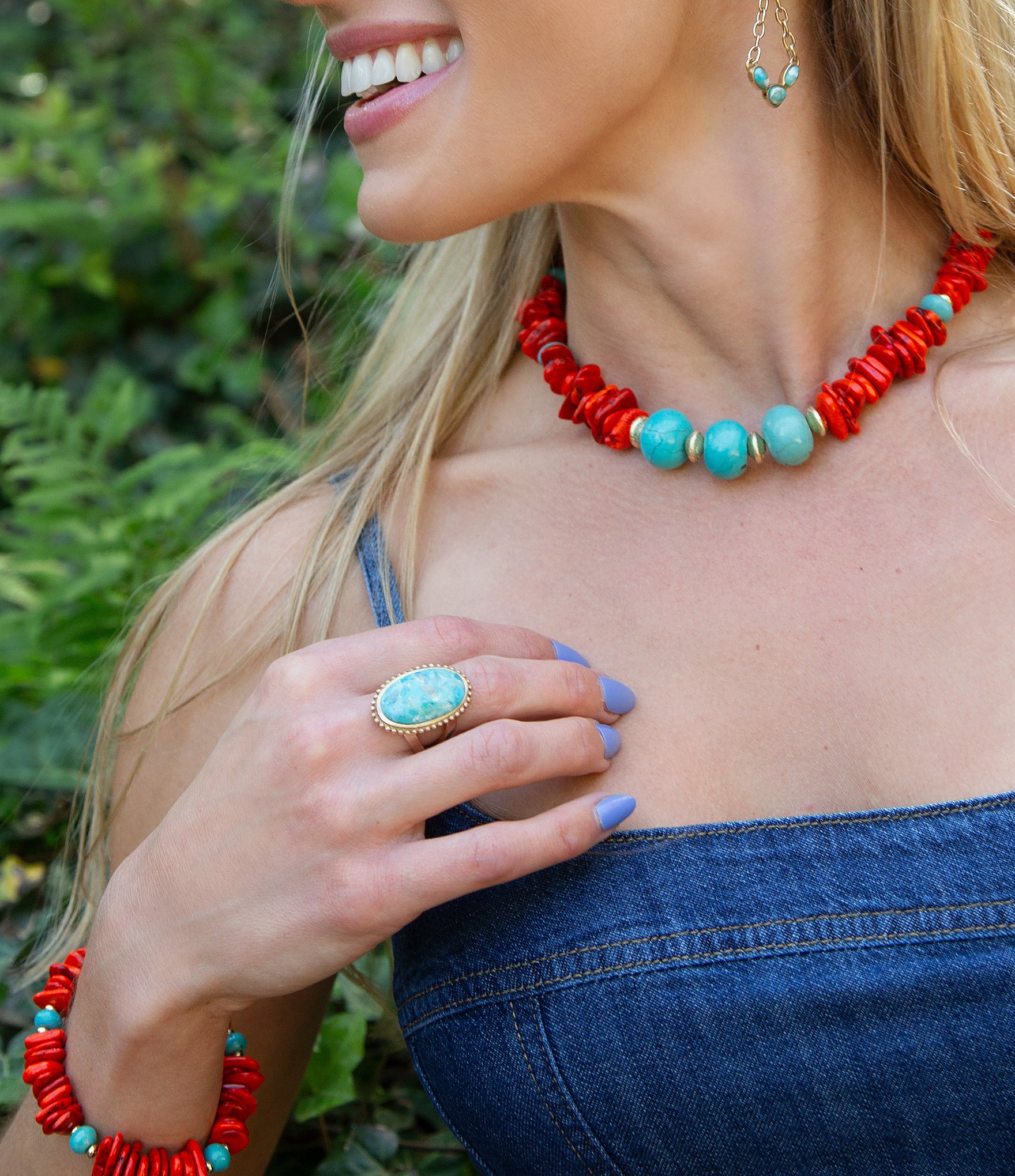 Barse Golden and Turquoise Horizon Statement Ring
