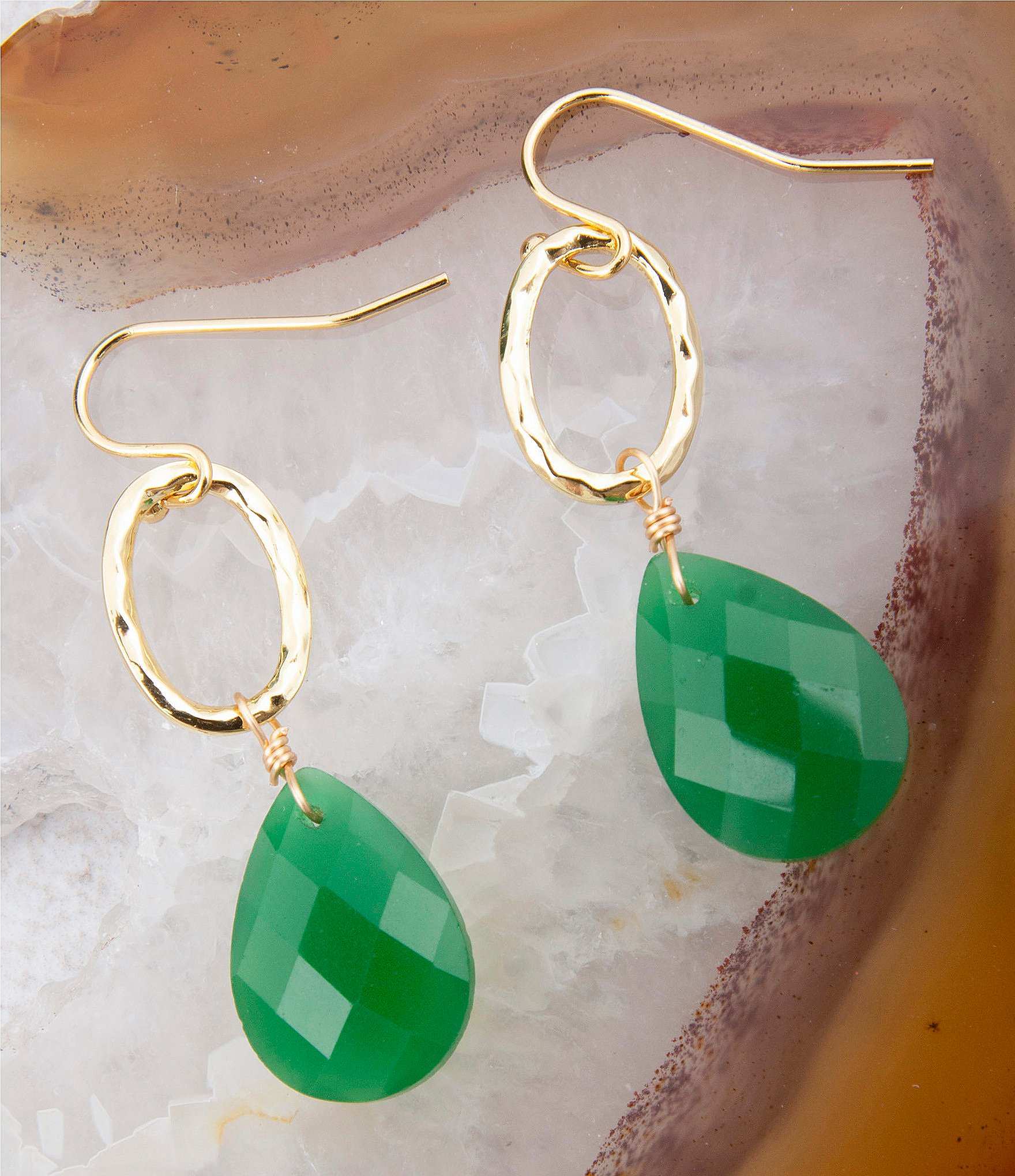 Barse Green Onyx Verdant Glow Linear Earrings