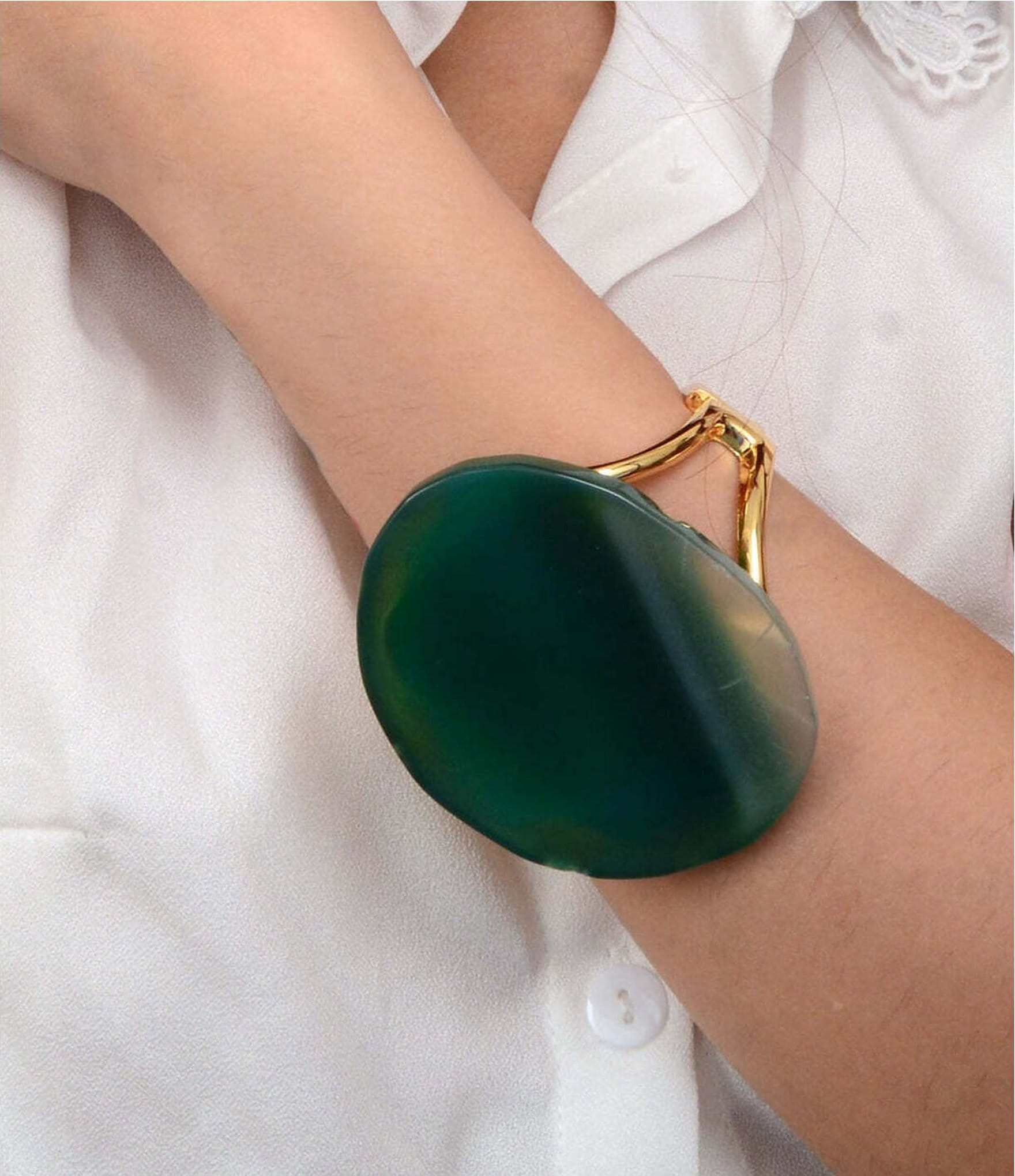 Barse Green Onyx Verdant Glow Statement Bangle Bracelet