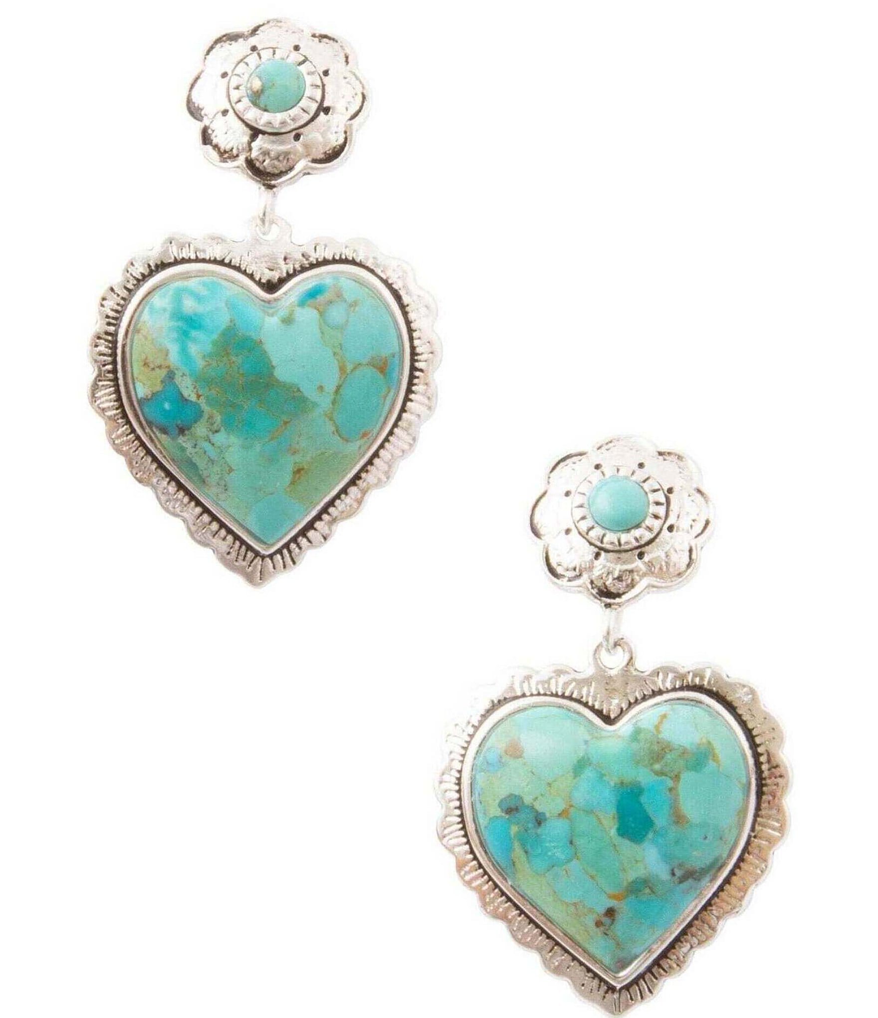 Barse Heart Of The West Silver And Genuine Turquoise Statement Drop Earrings