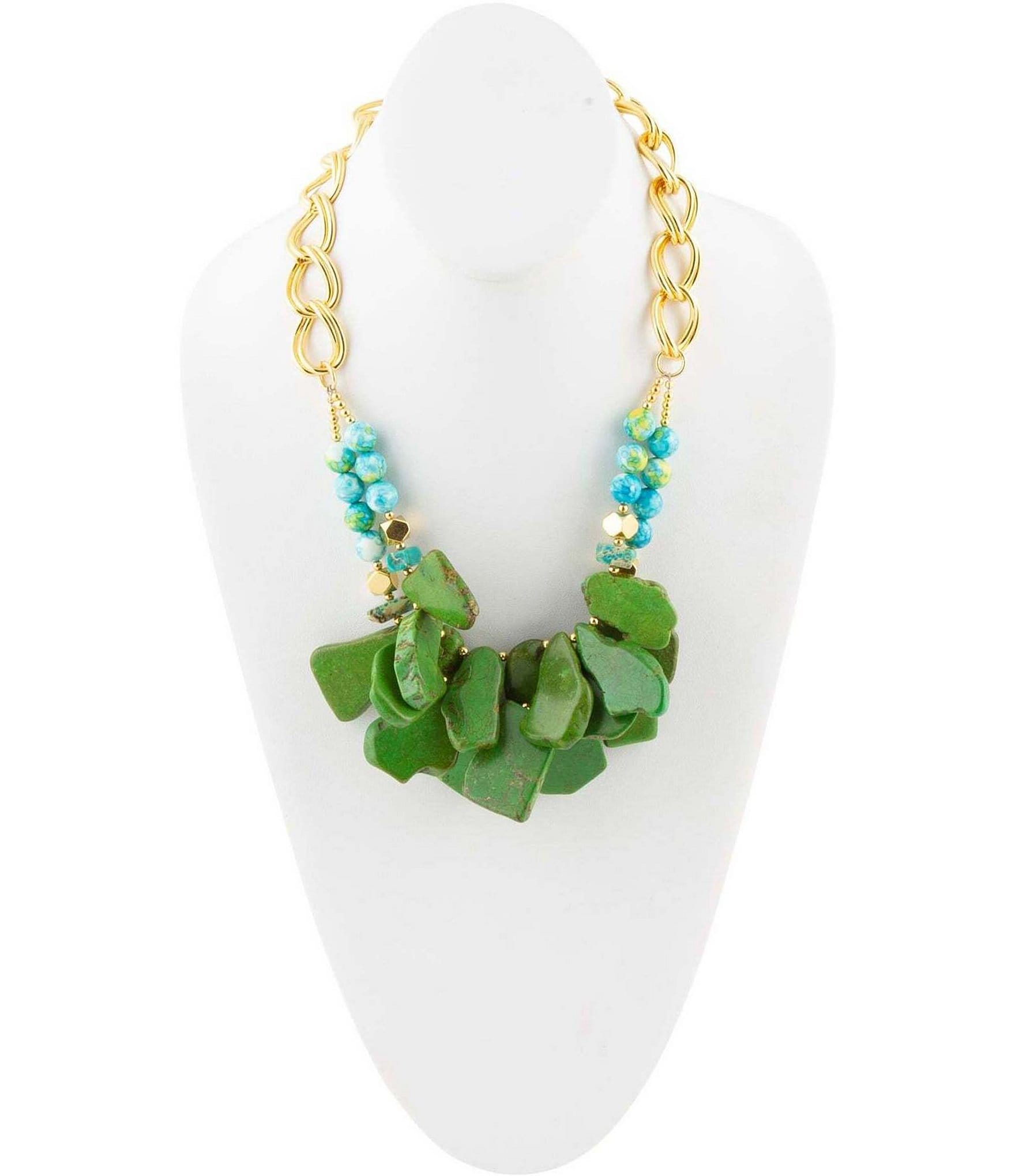 Barse Genuine Jasper & Ocean Jade Stone Statement Necklace