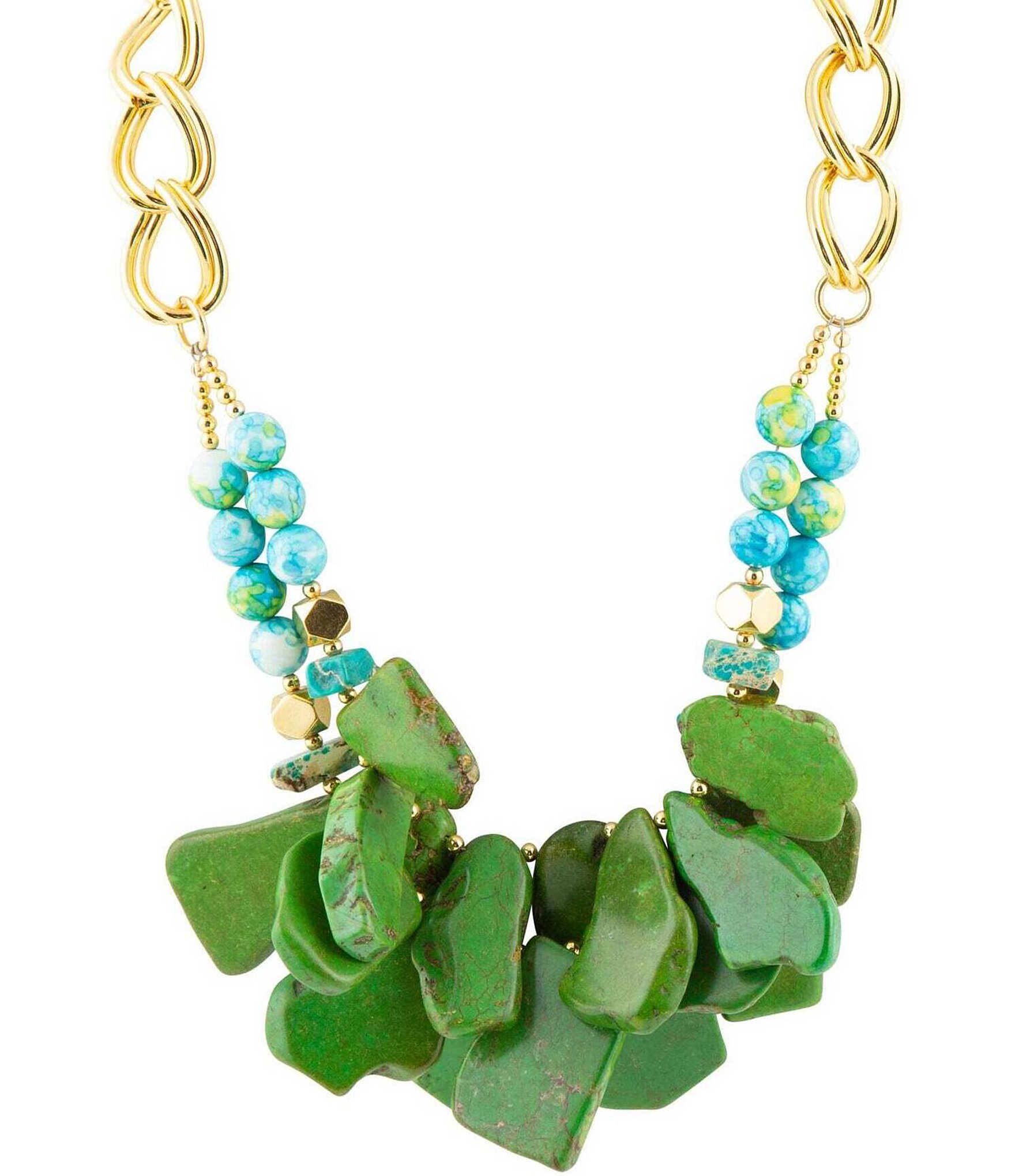 Barse Genuine Jasper & Ocean Jade Stone Statement Necklace