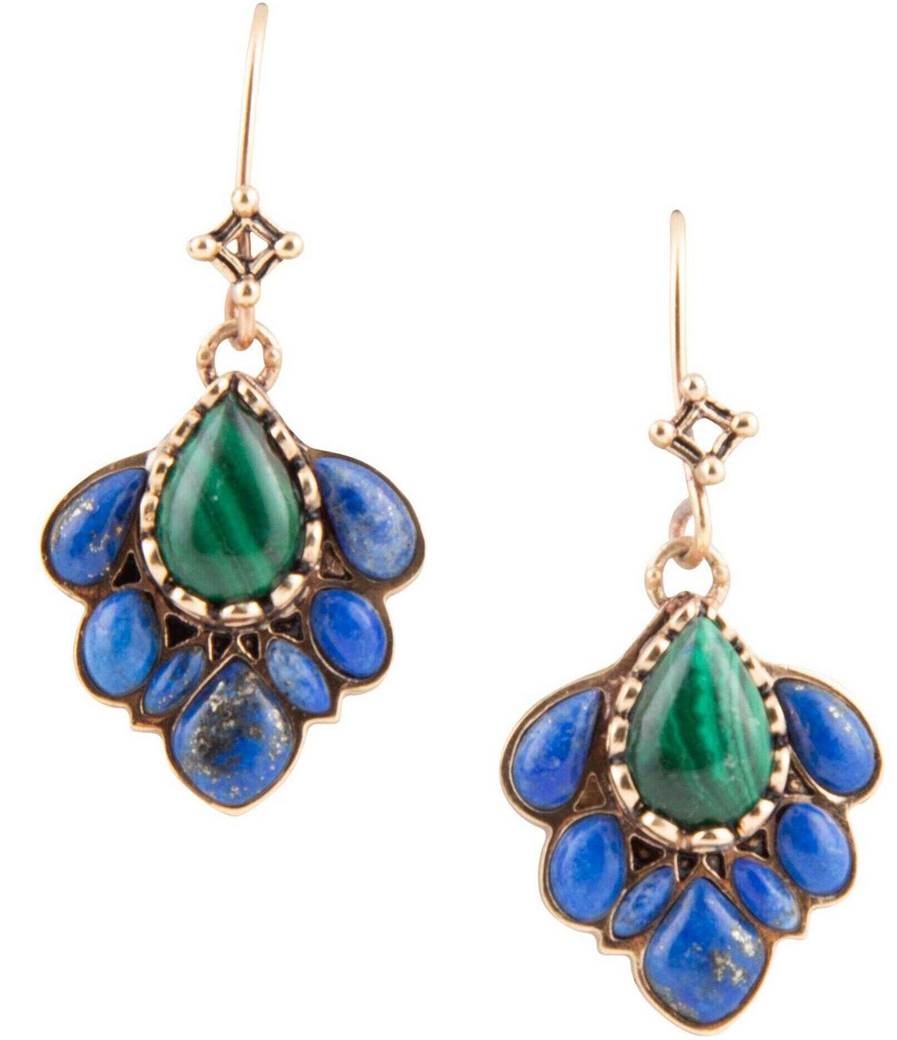 Barse Lapis and Malachite Statement Drop Earrings