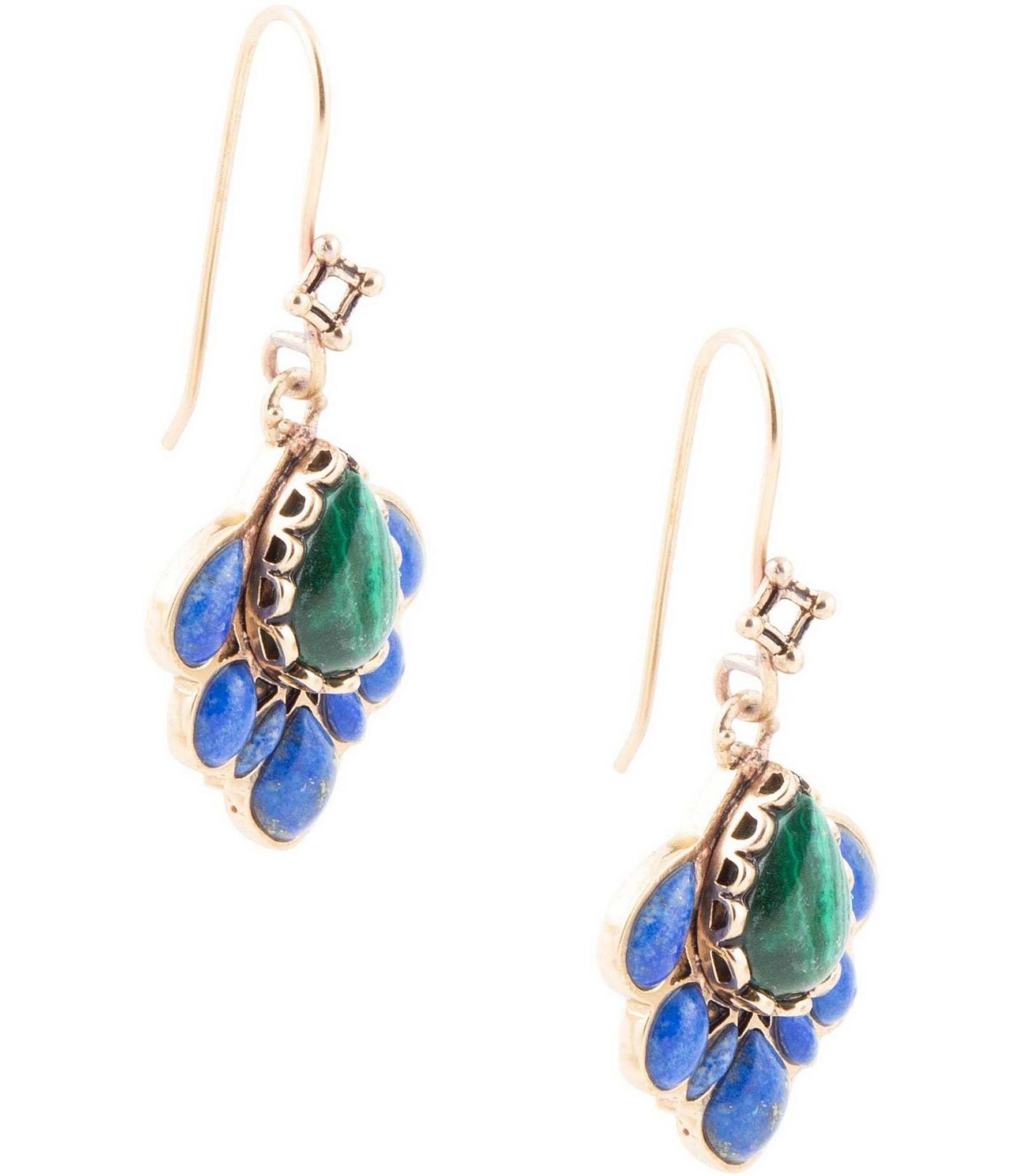 Barse Lapis and Malachite Statement Drop Earrings