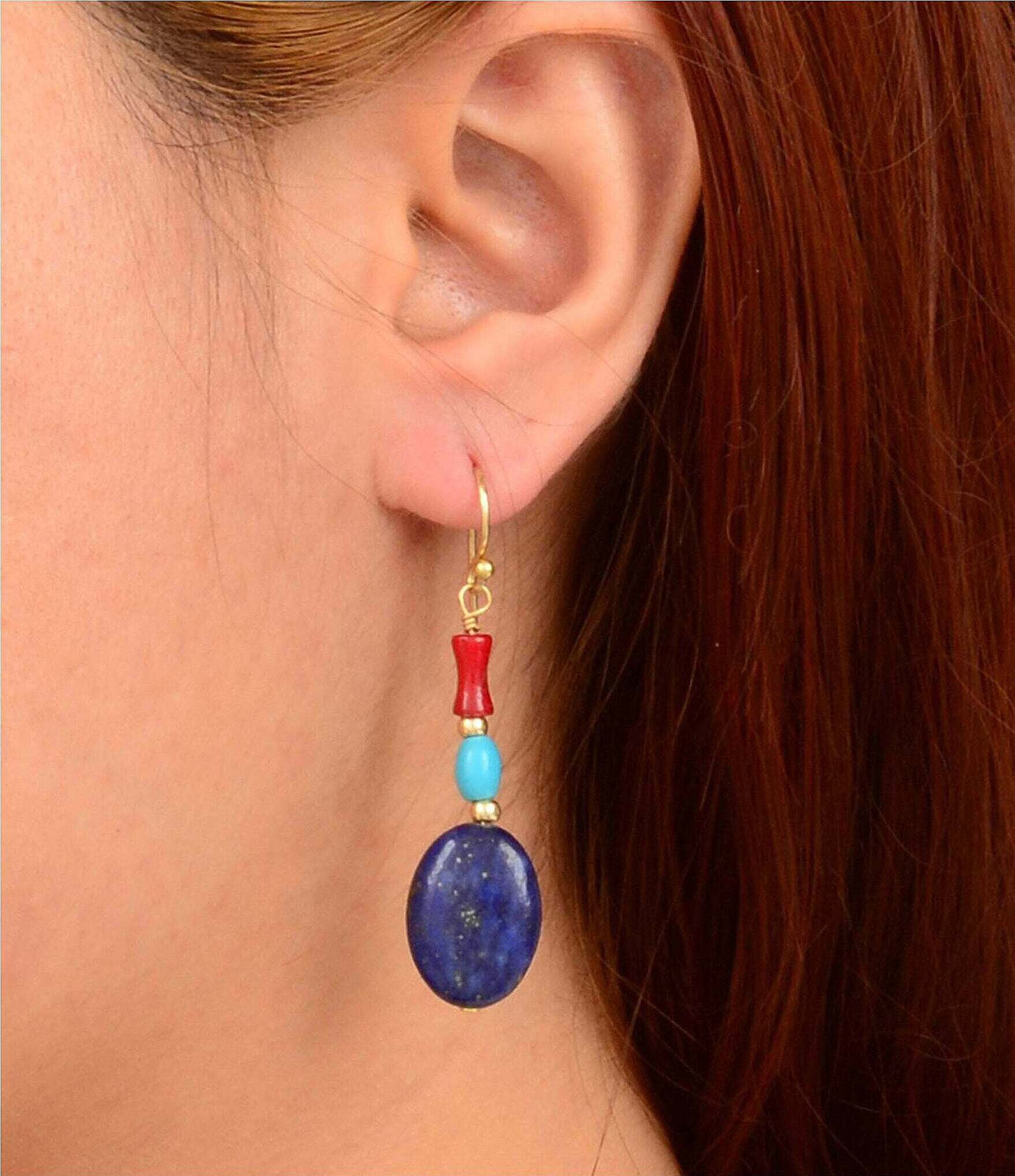 Barse Liberty Genuine Stone Linear Earrings