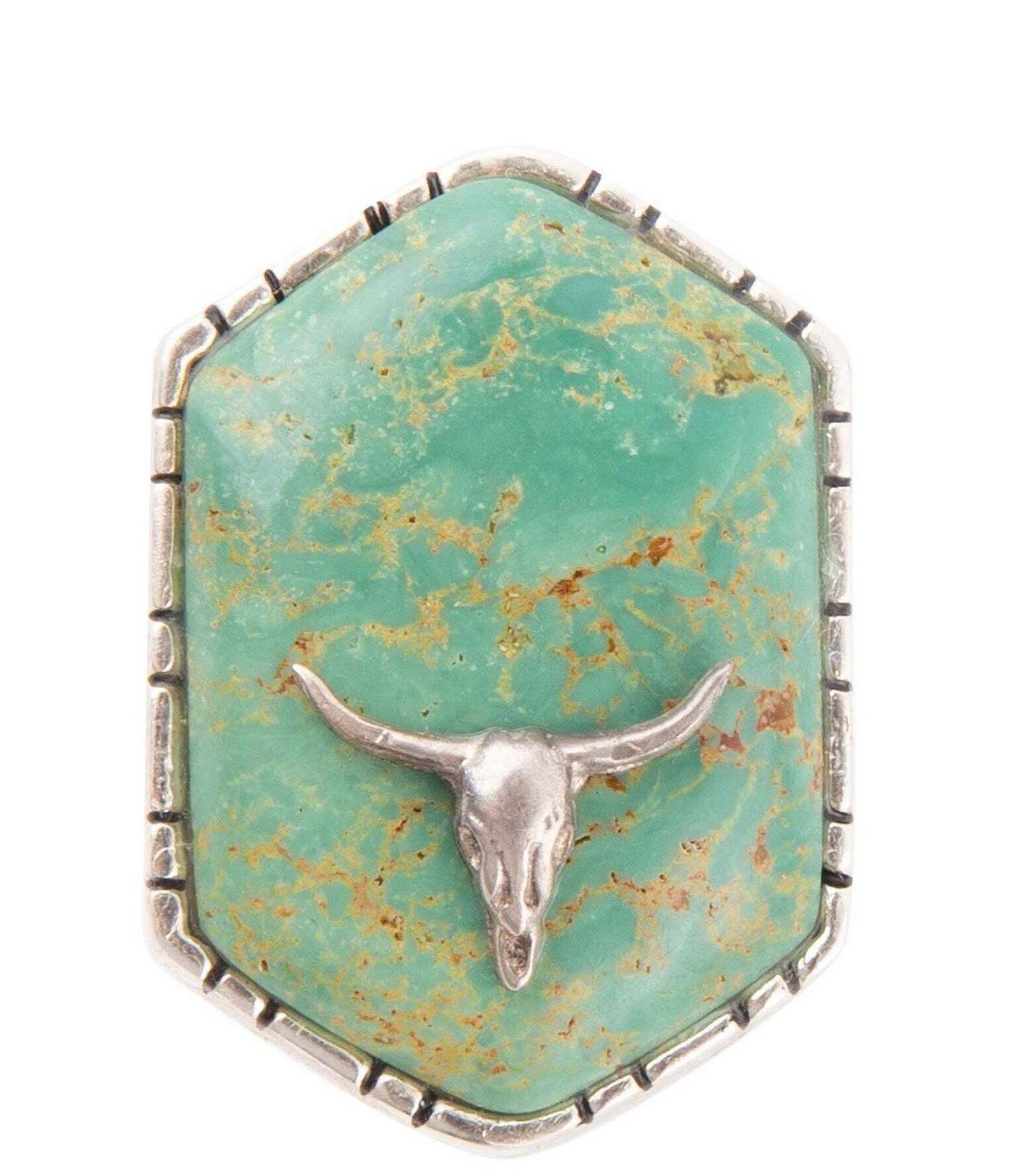 Barse Longhorn Sterling Silver Genuine Stone Green Turquoise Statement Ring