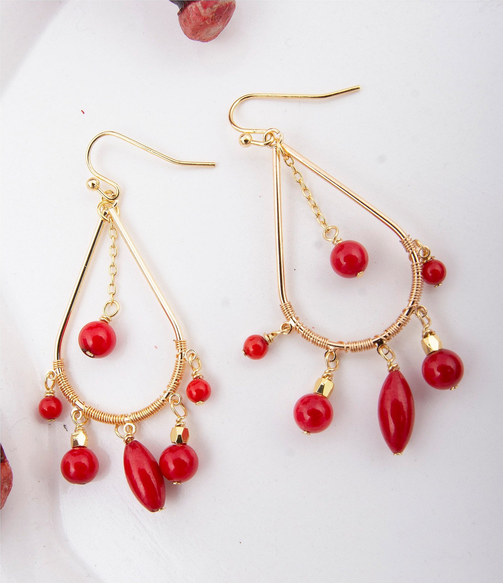 Barse Mashan Jade Gilded Flame Chandelier Earrings