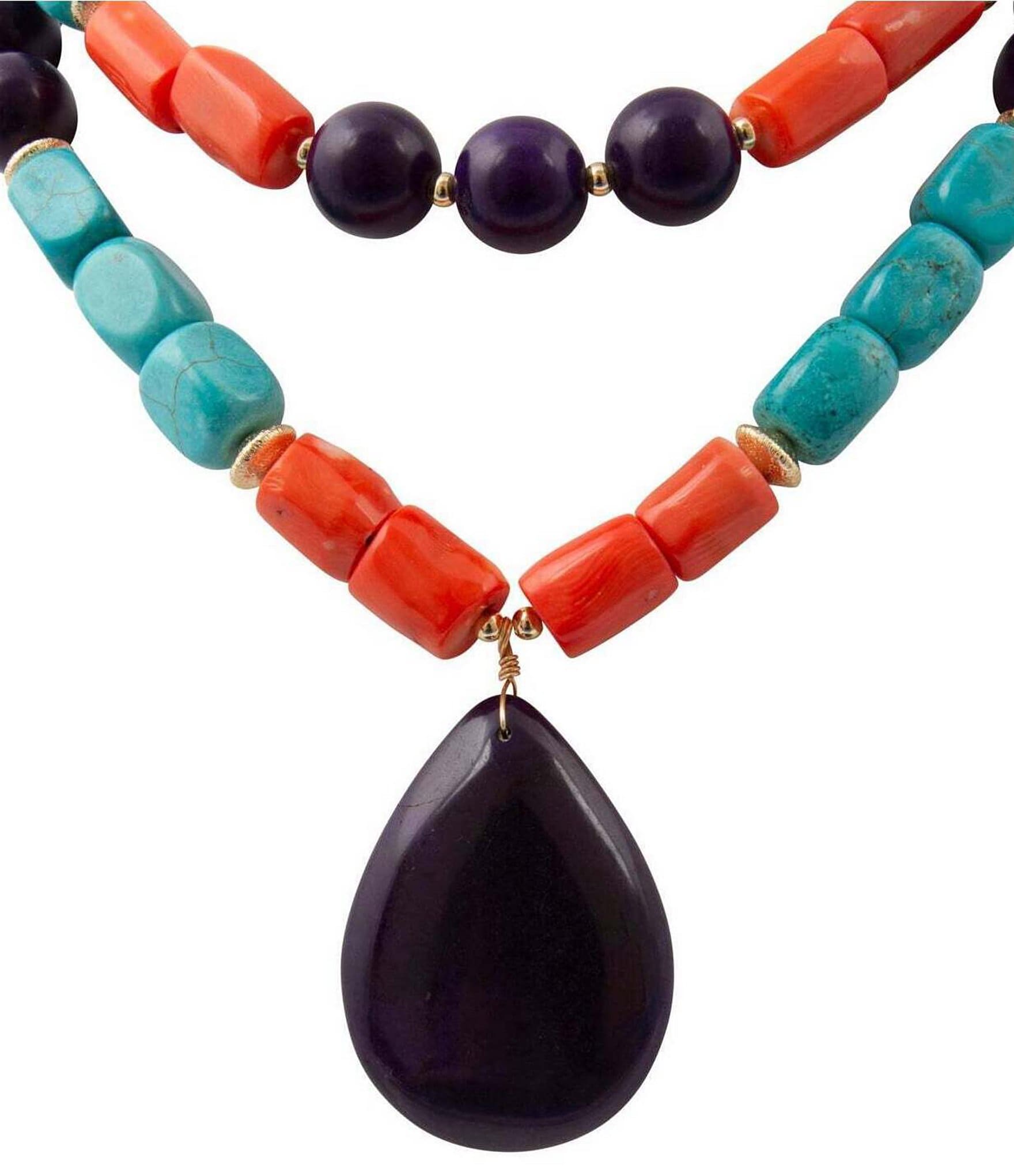 Barse Moroccan Spice Genuine Stone Beaded Stretch Statement Pendant Necklace