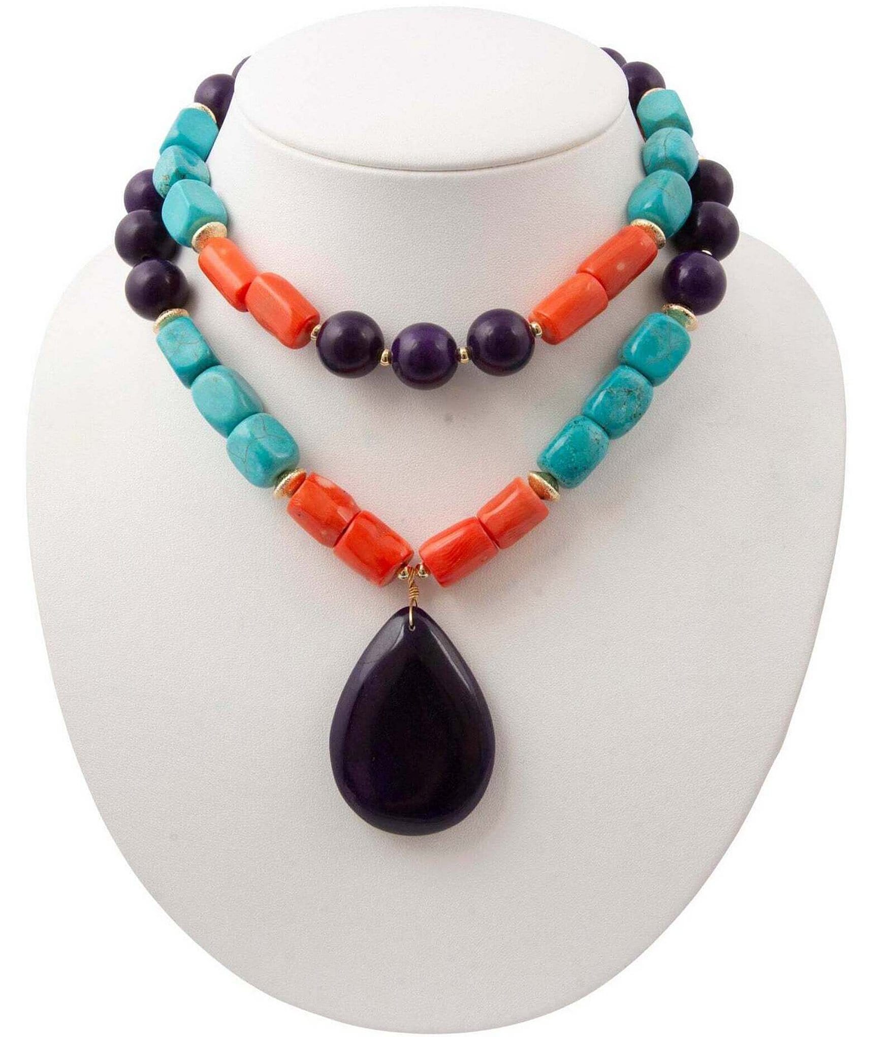 Barse Moroccan Spice Genuine Stone Beaded Stretch Statement Pendant Necklace