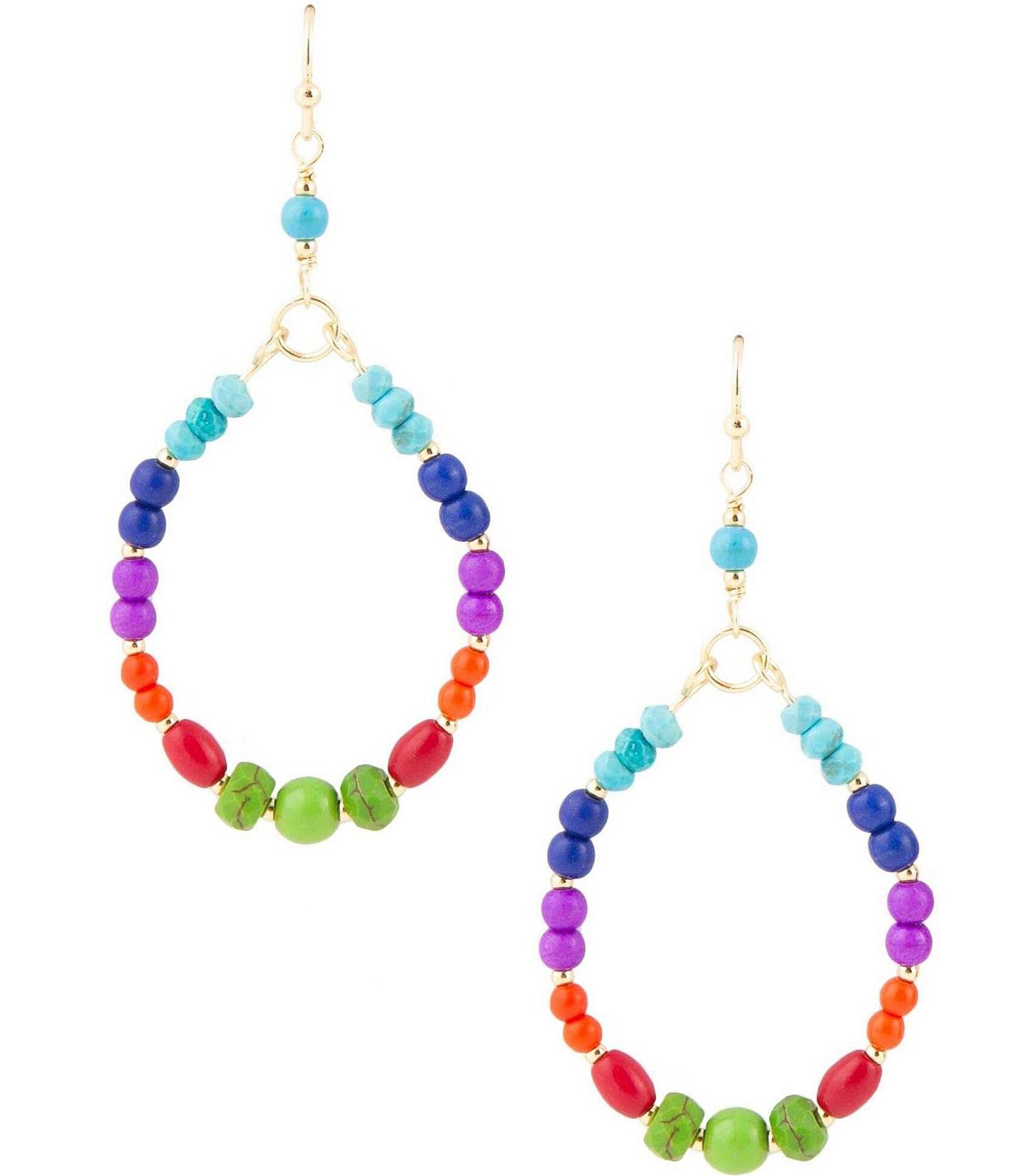 Barse Multi Color Genuine Stone Drop Earrings