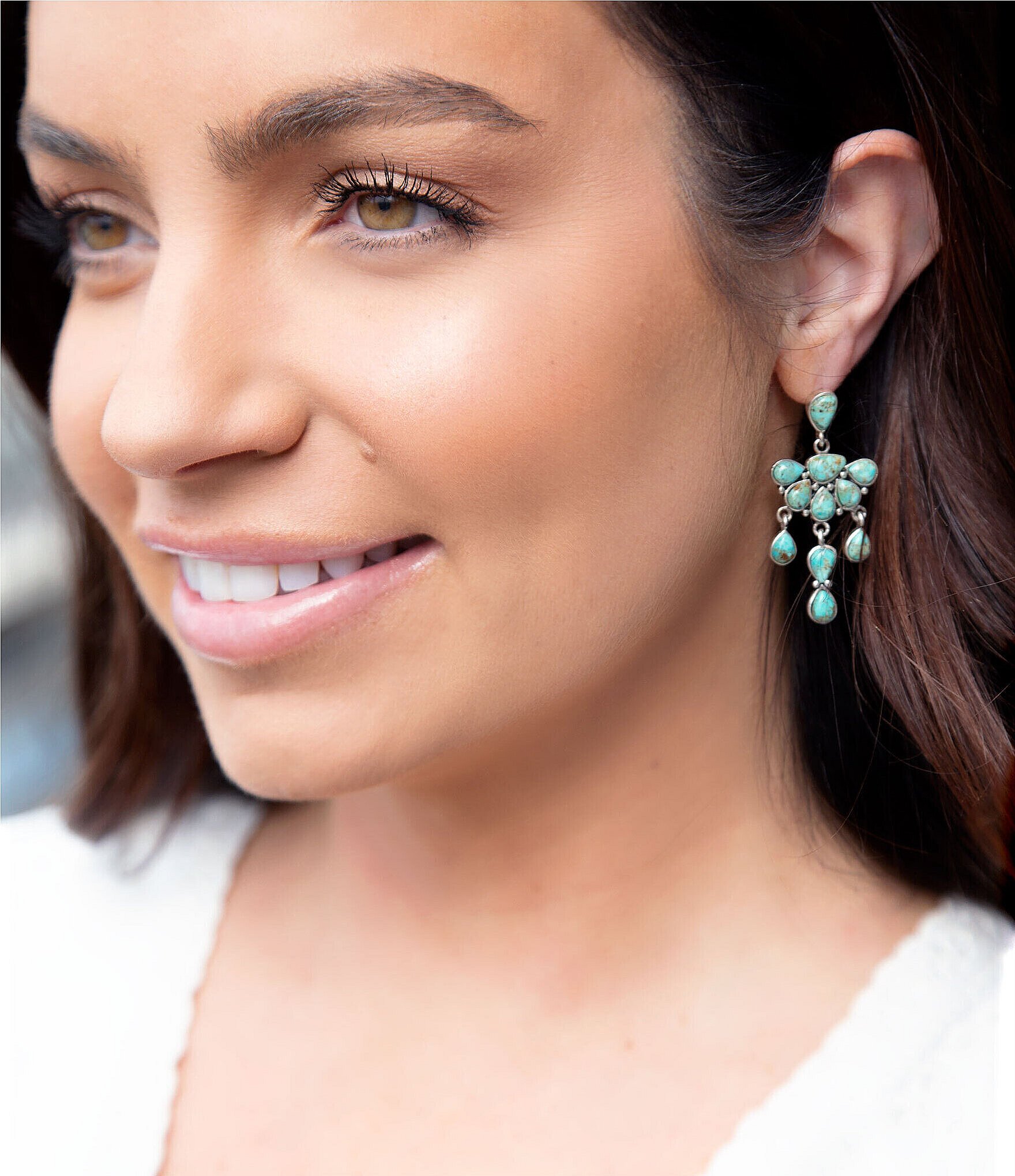 Barse Out West Sterling Silver Genuine Stone Turquoise Statement Chandelier Earrings