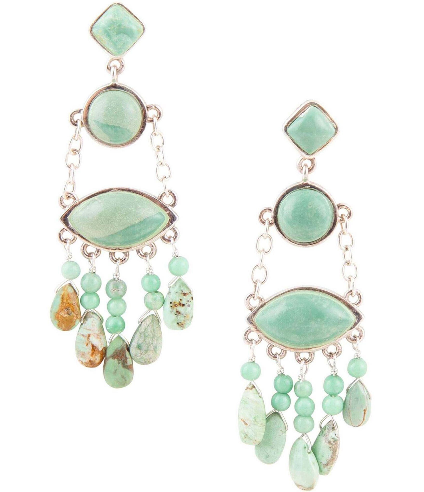 Barse Pierce Sterling Silver Turquoise Genuine Stone Chandelier Earrings