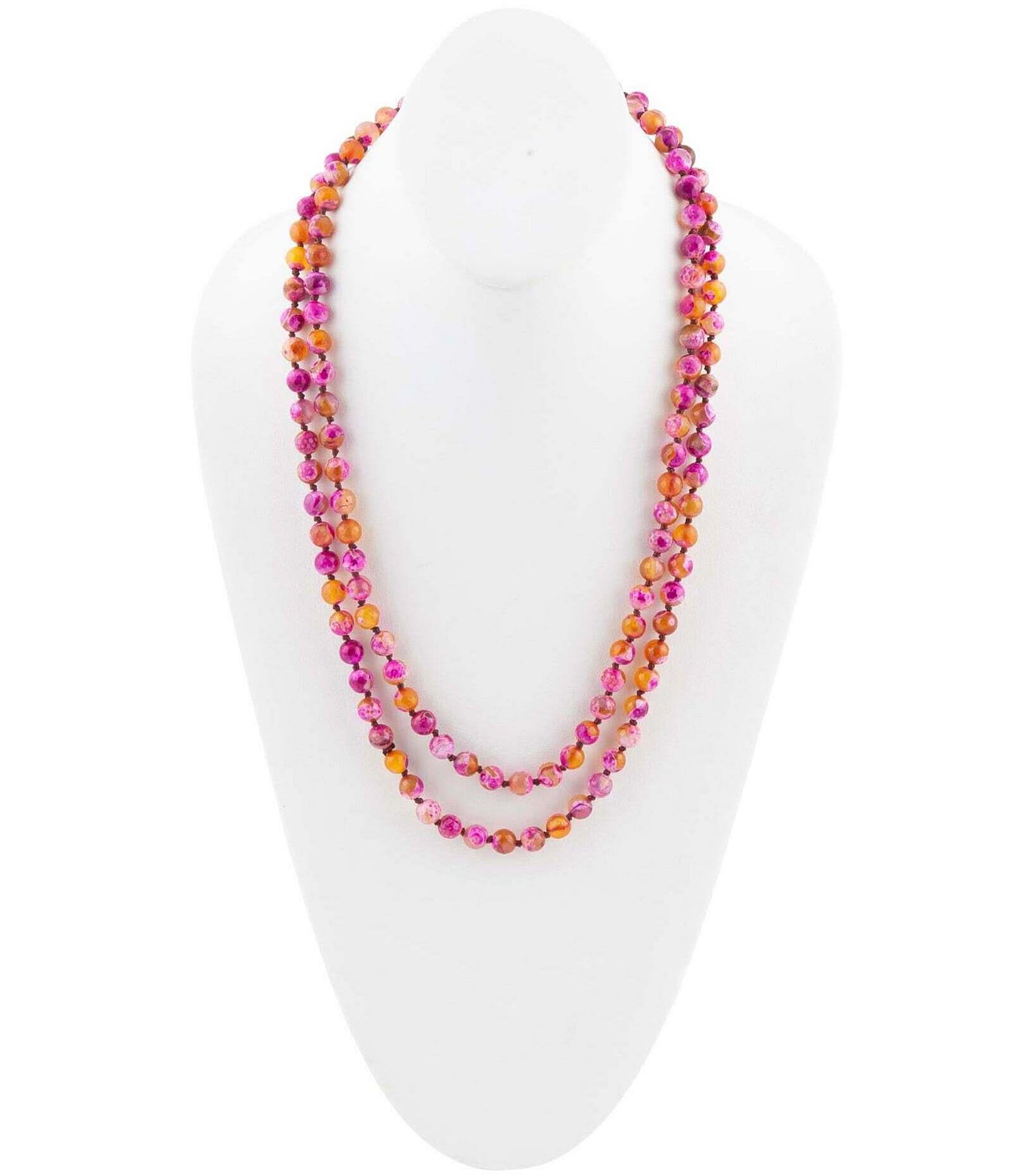 Barse Pink and Orange Genuine Agate Long Strand Necklace