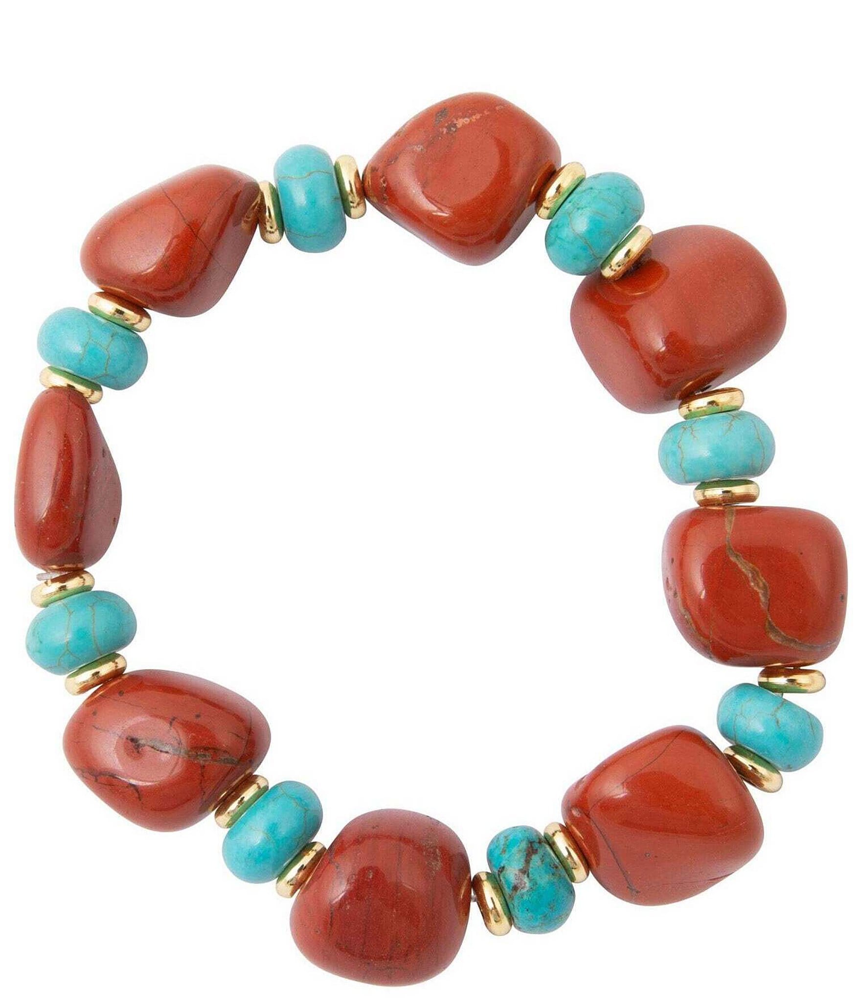 Barse Red Canyon Golden Jasper and Magnesite Chunky Stretch Bracelet