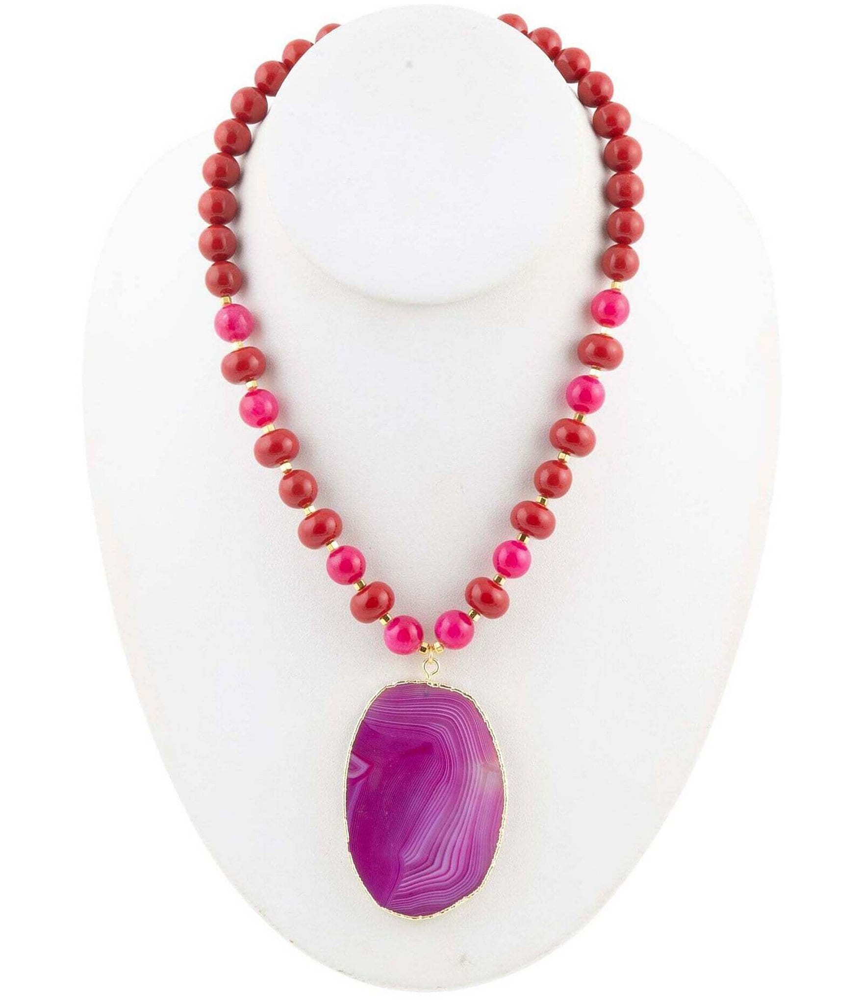 Barse Red Shell Pearl and Genuine Agate Statement Necklace