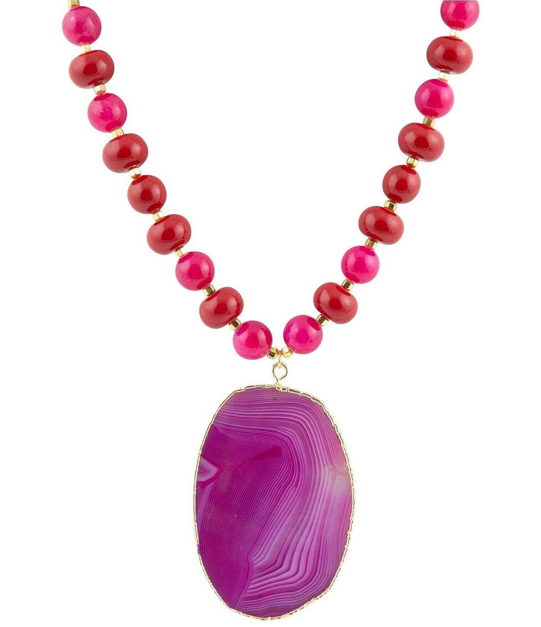 Barse Red Shell Pearl and Genuine Agate Statement Necklace