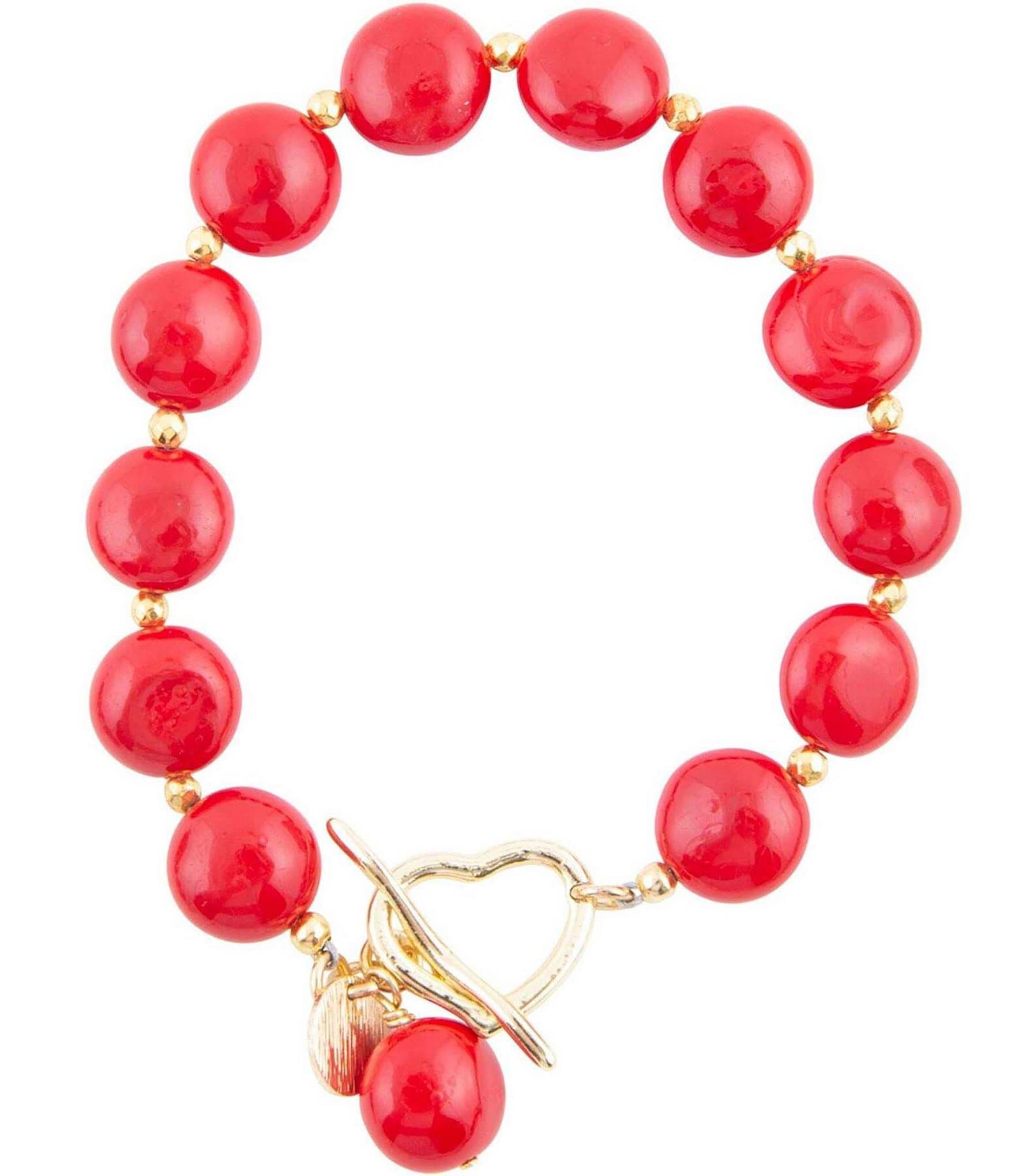 Barse Red Shell Pearl Line Bracelet