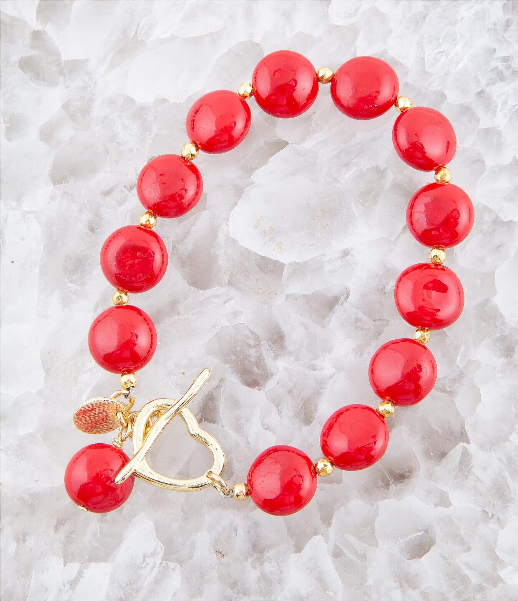 Barse Red Shell Pearl Line Bracelet