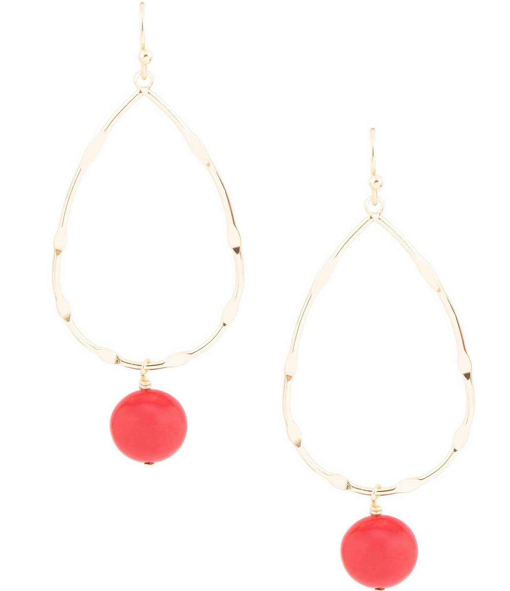 Barse Red Shell Pearl Teardrop Drop Earrings