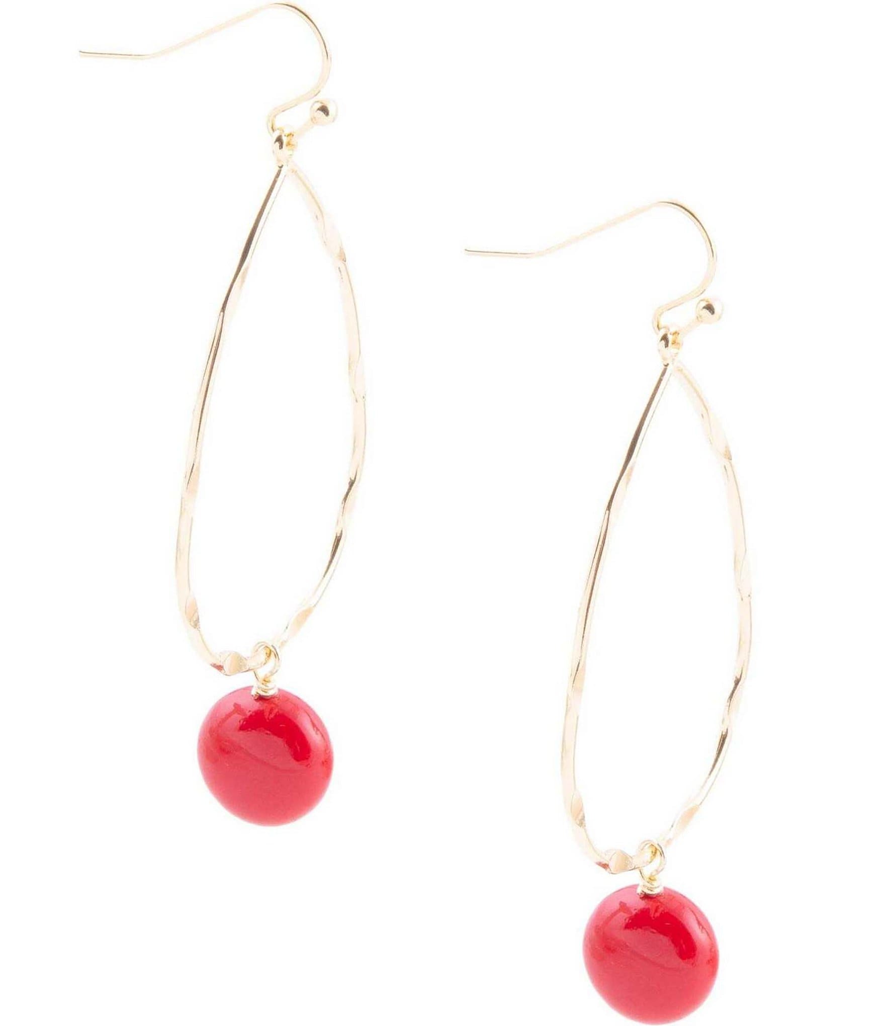 Barse Red Shell Pearl Teardrop Drop Earrings