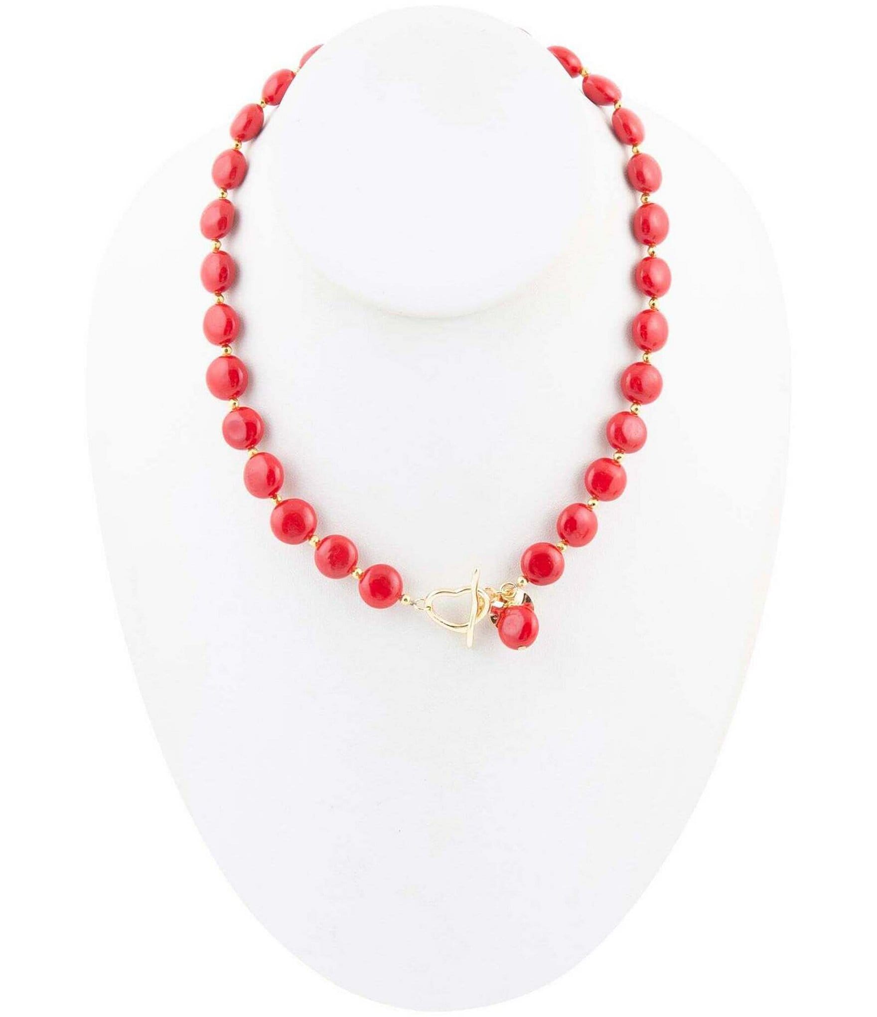 Barse Red Shell Pearl Toggle Front Collar Necklace