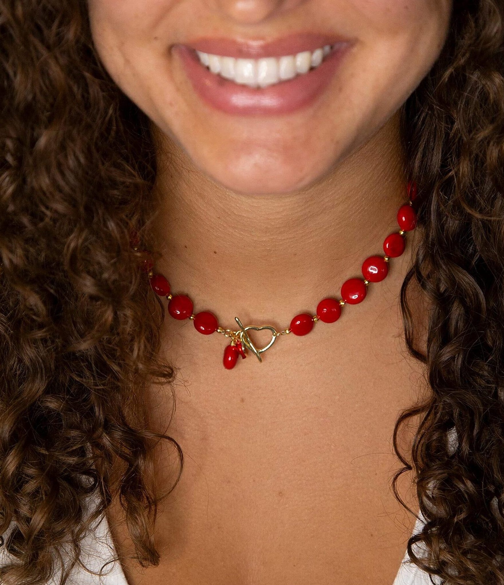 Barse Red Shell Pearl Toggle Front Collar Necklace