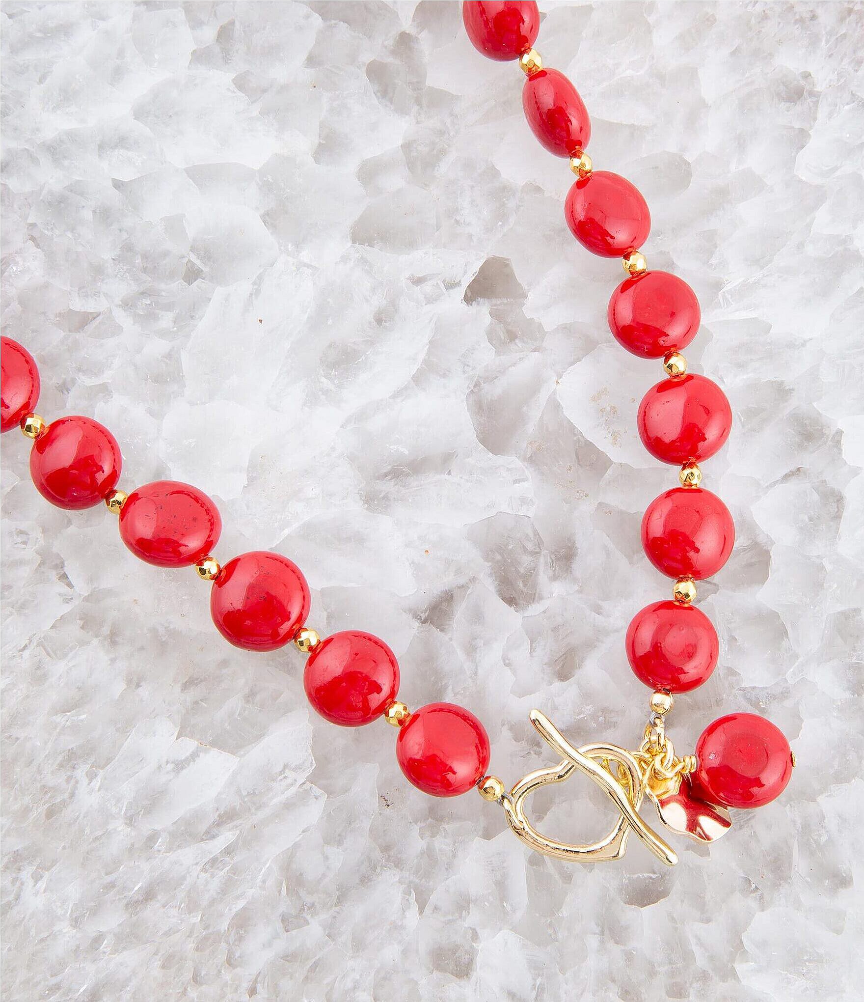 Barse Red Shell Pearl Toggle Front Collar Necklace